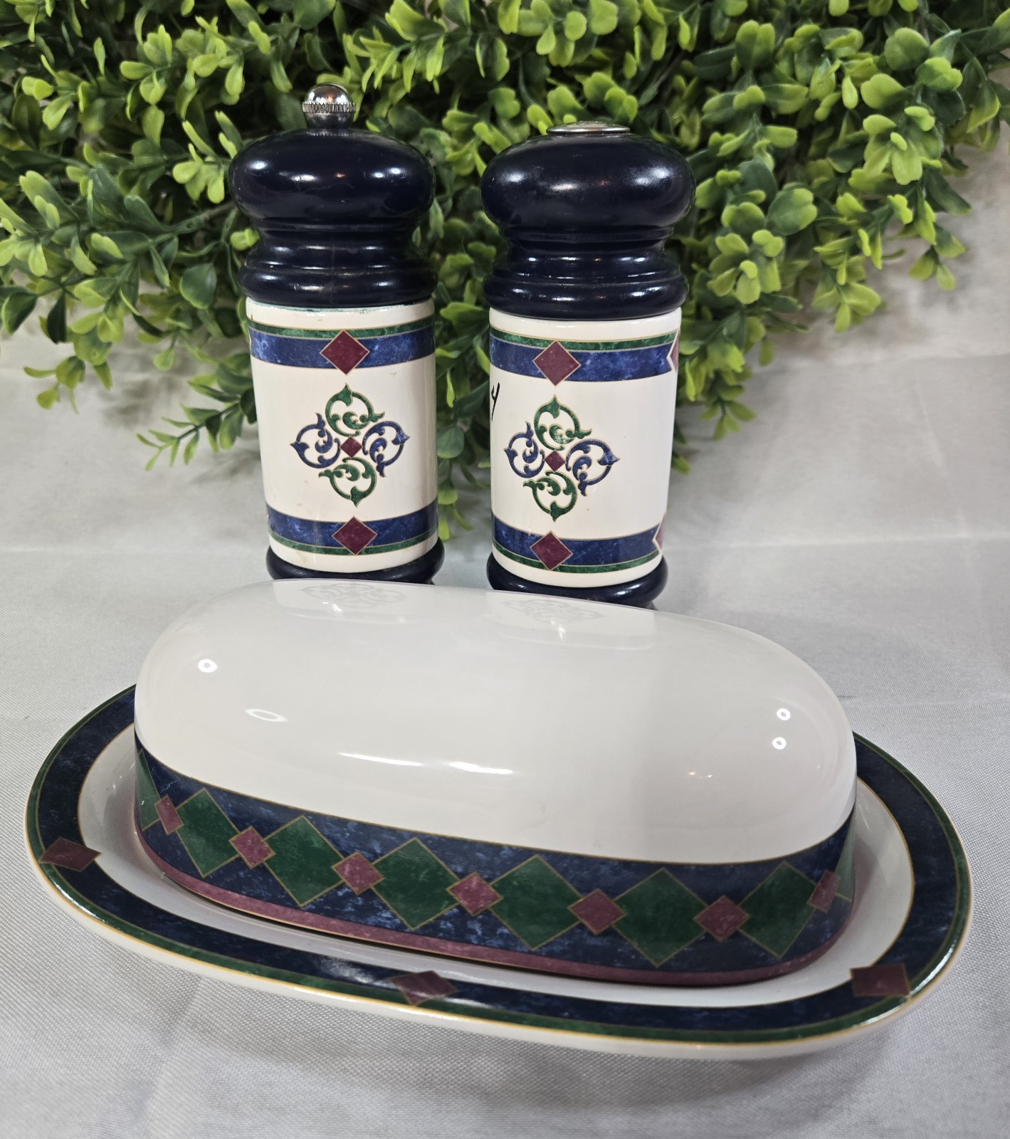 Vintage Phaltzgraff Amalft Classic Collection Butter Dish Salt & Pepper Grinder