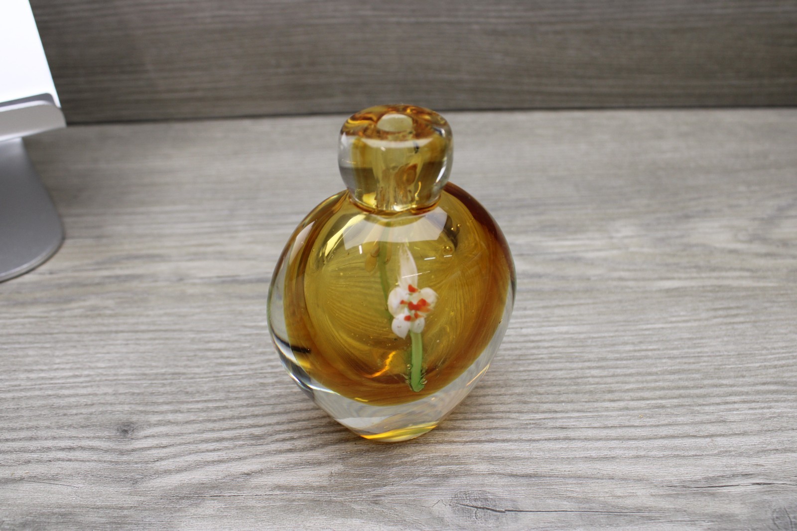 Vintage Murano Czech Style Art Amber Glass Perfume Bottle Flower Vintage Murano Czech Style Art Amber Glass Perfume Bottle Flower