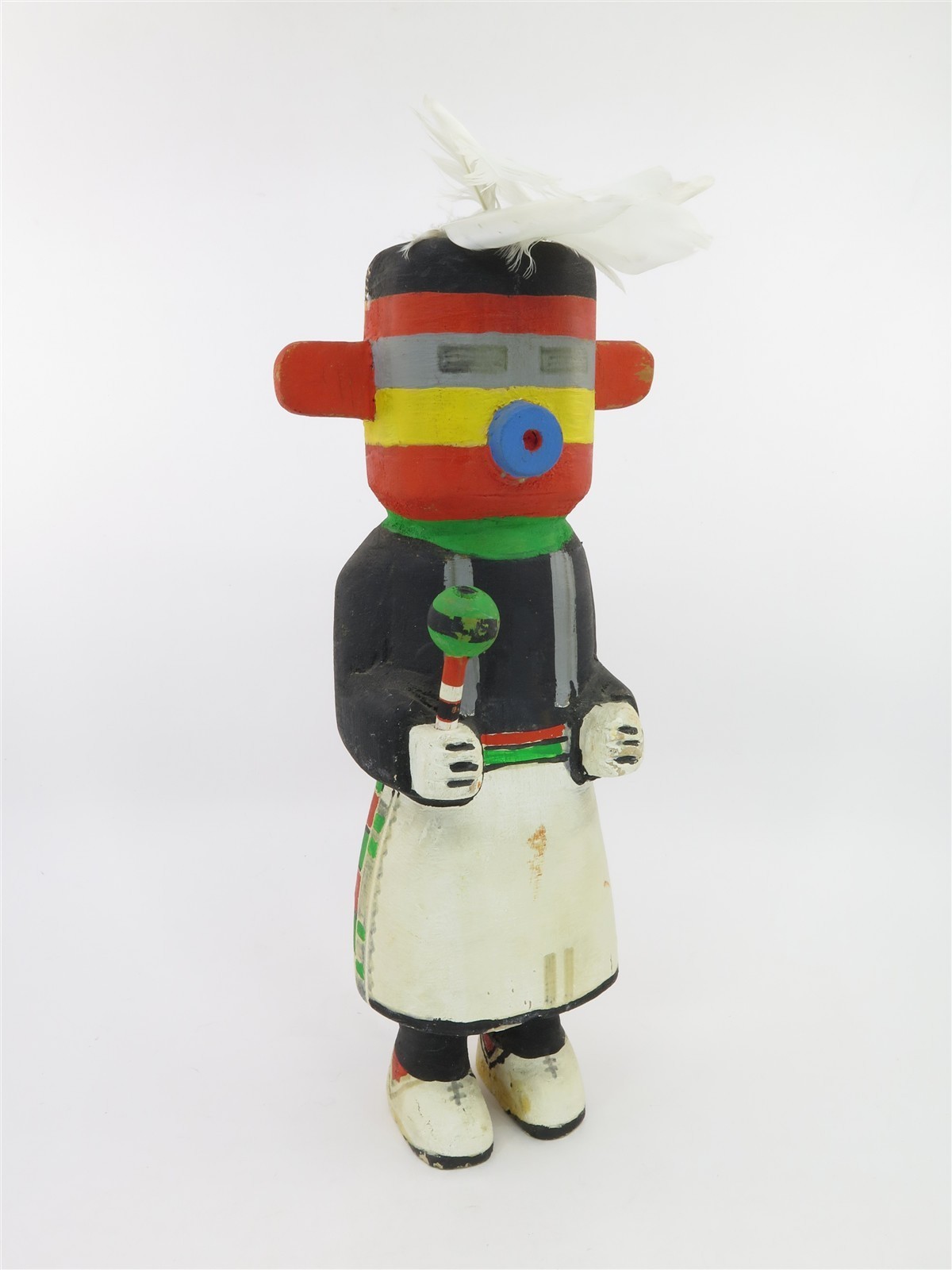 Vintage Carved Wood Interpretation of a Hopi Kachina Rattle 10.5\