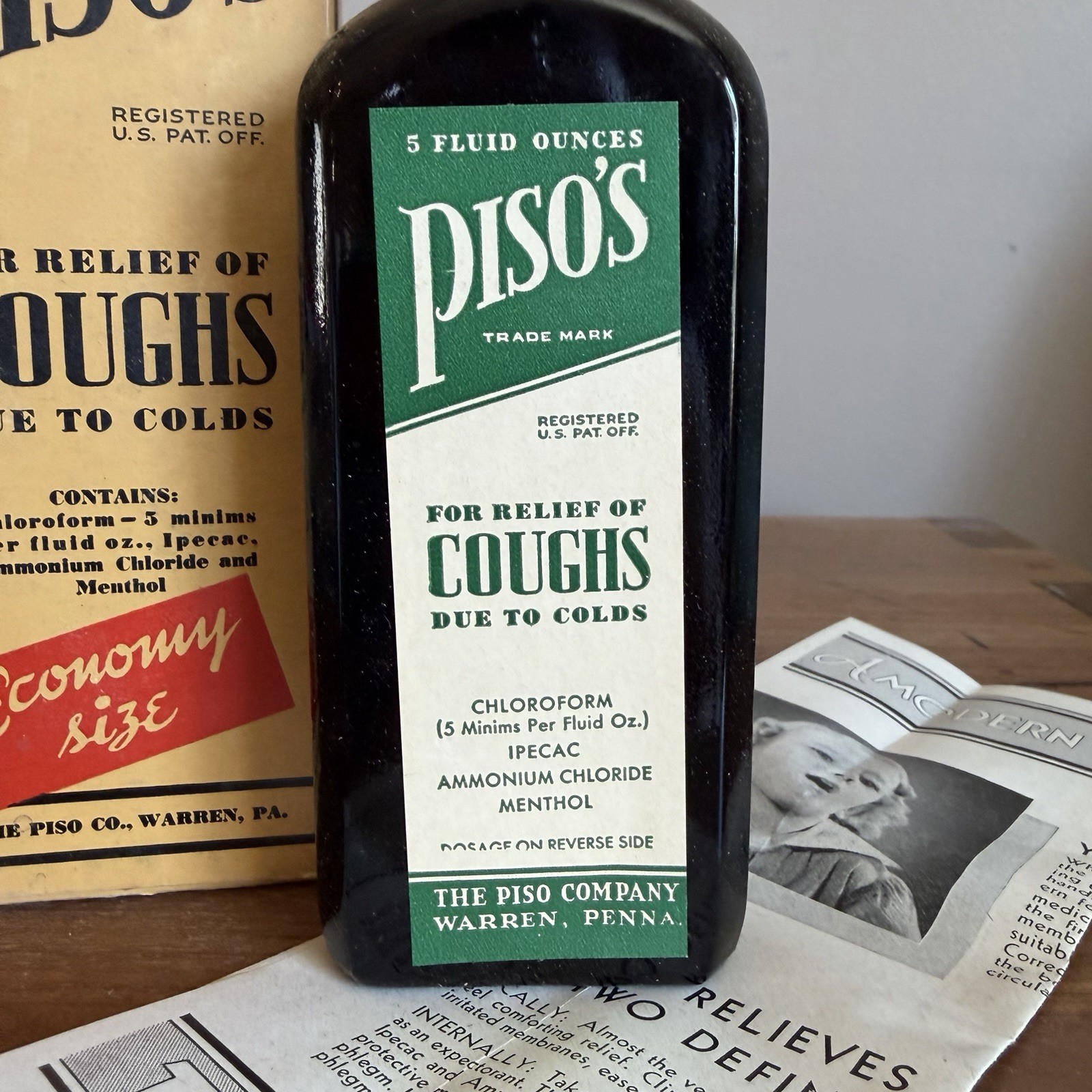 Vintage Piso’s Cough Syrup Chloroform Pharmacy Apothecary DISPLAY ONLY