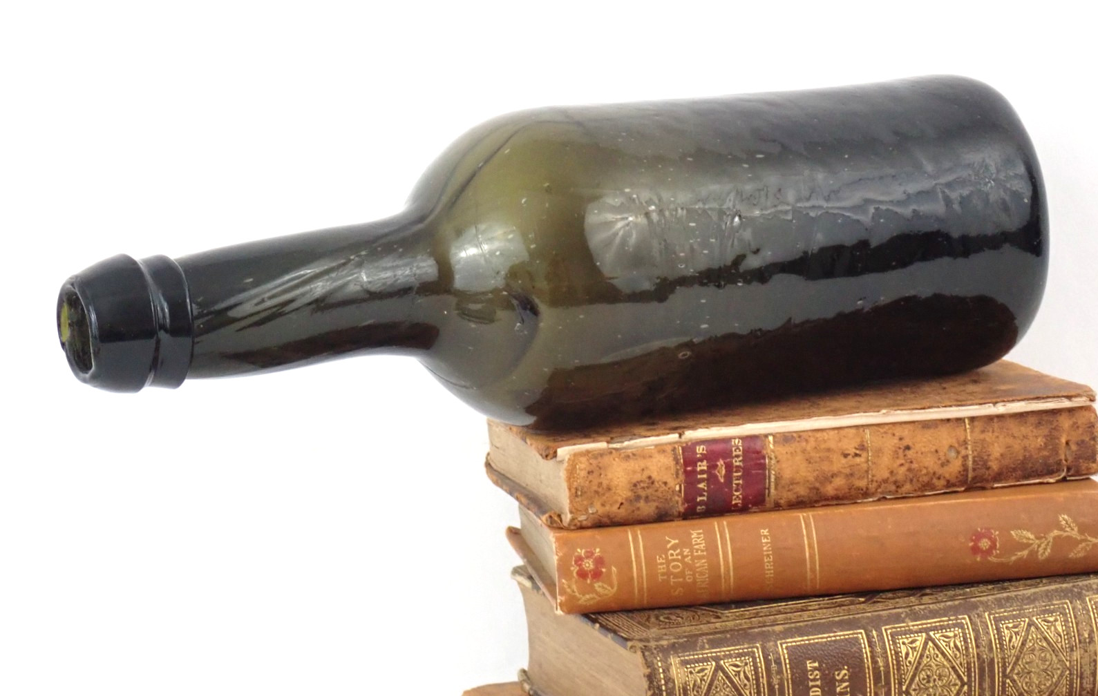 19th Century Hand Blown Wine Bottle Olive Green w/Deep Punt & Applied Neck & Lip