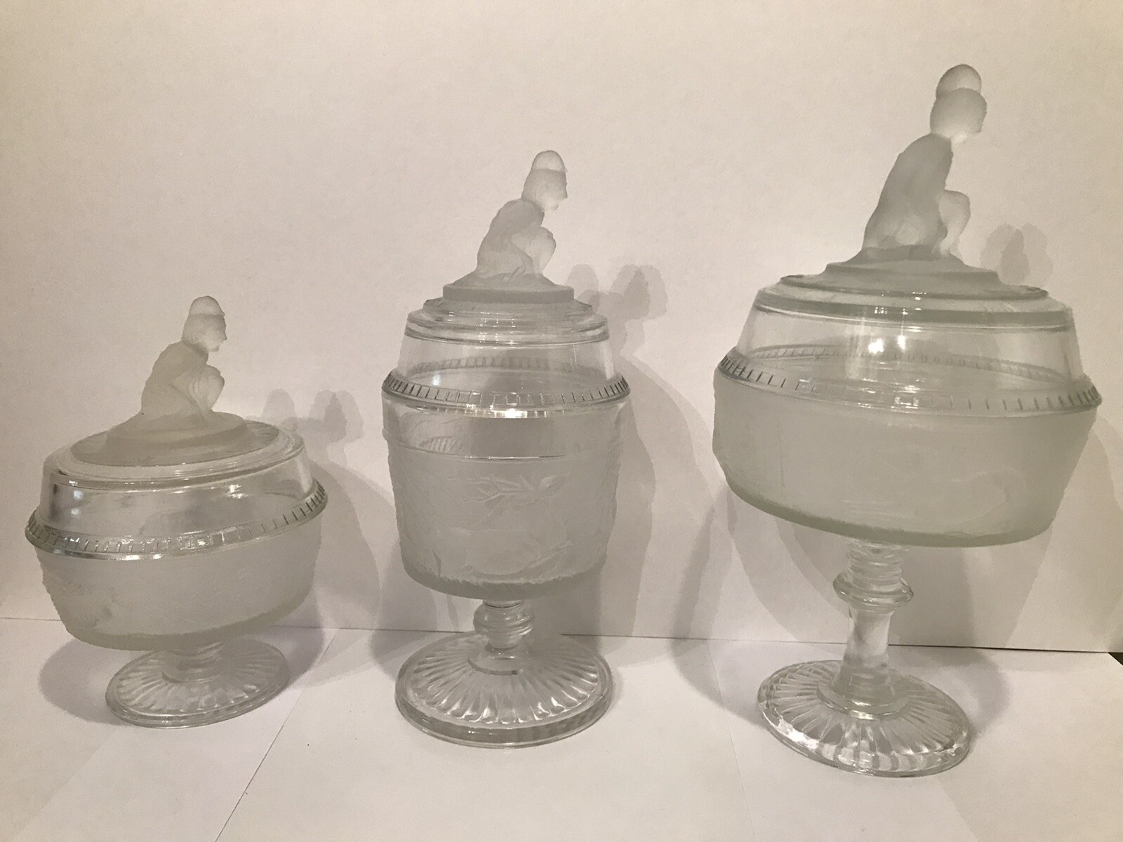 Gillinder & Sons 1879/1970? “Westward Ho” Candy & Sugar Compote’s-*3 SIZES SET*