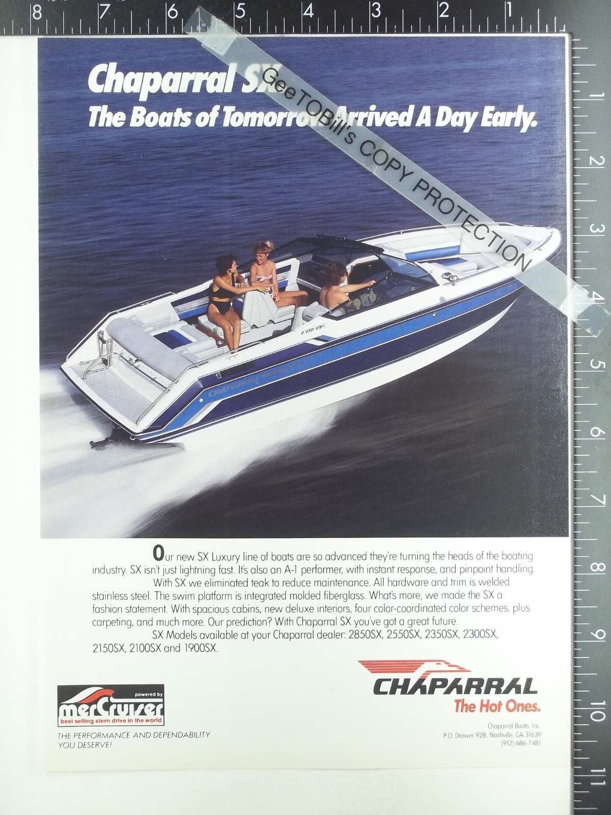 1988 ADVERTISING for Chaparral SX 2850 2550 2350 2300 2150 boat yacht 1989 1990