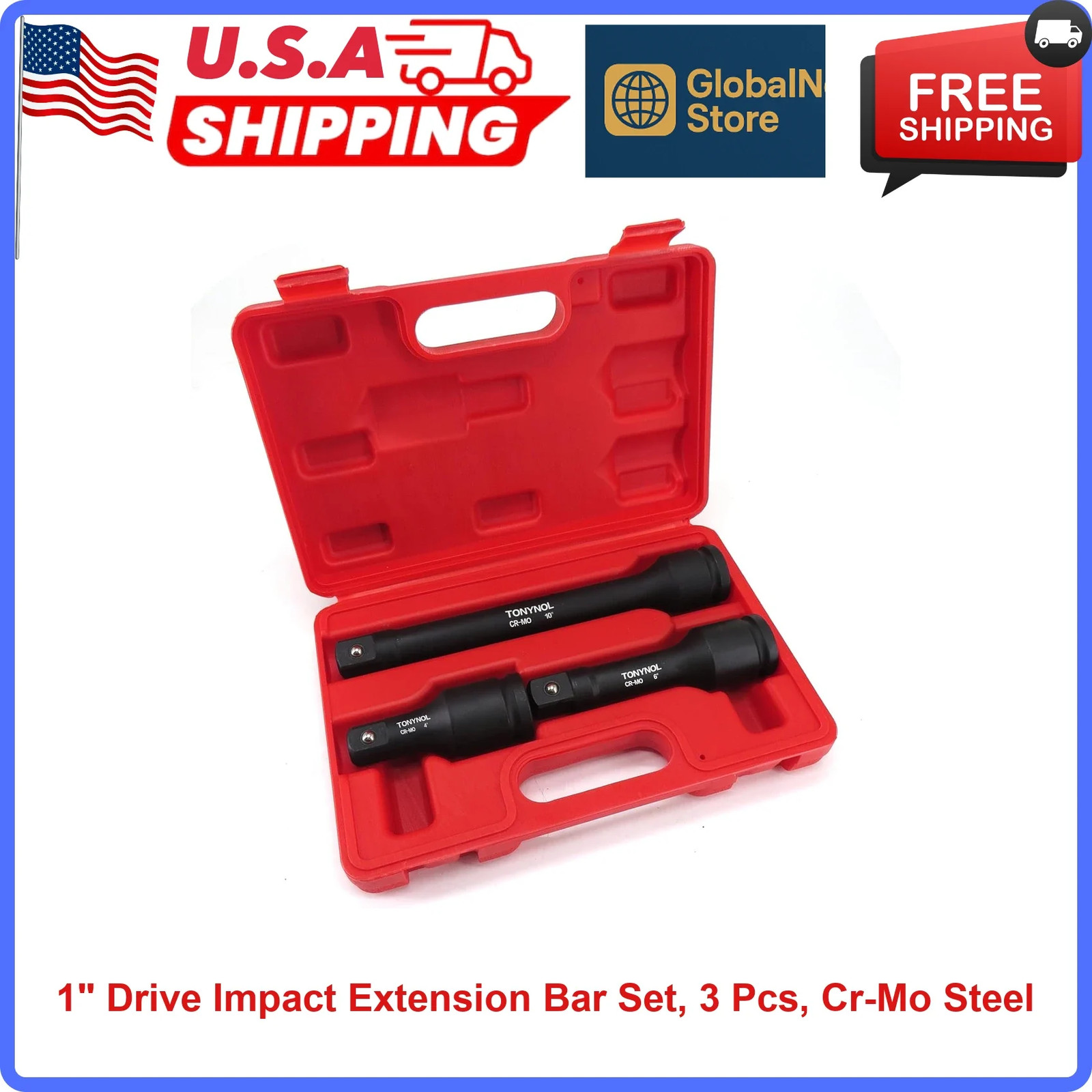 1 Inch Drive Impact Extension Bar Set, 3 Piece, Chrome Molybdenum Steel