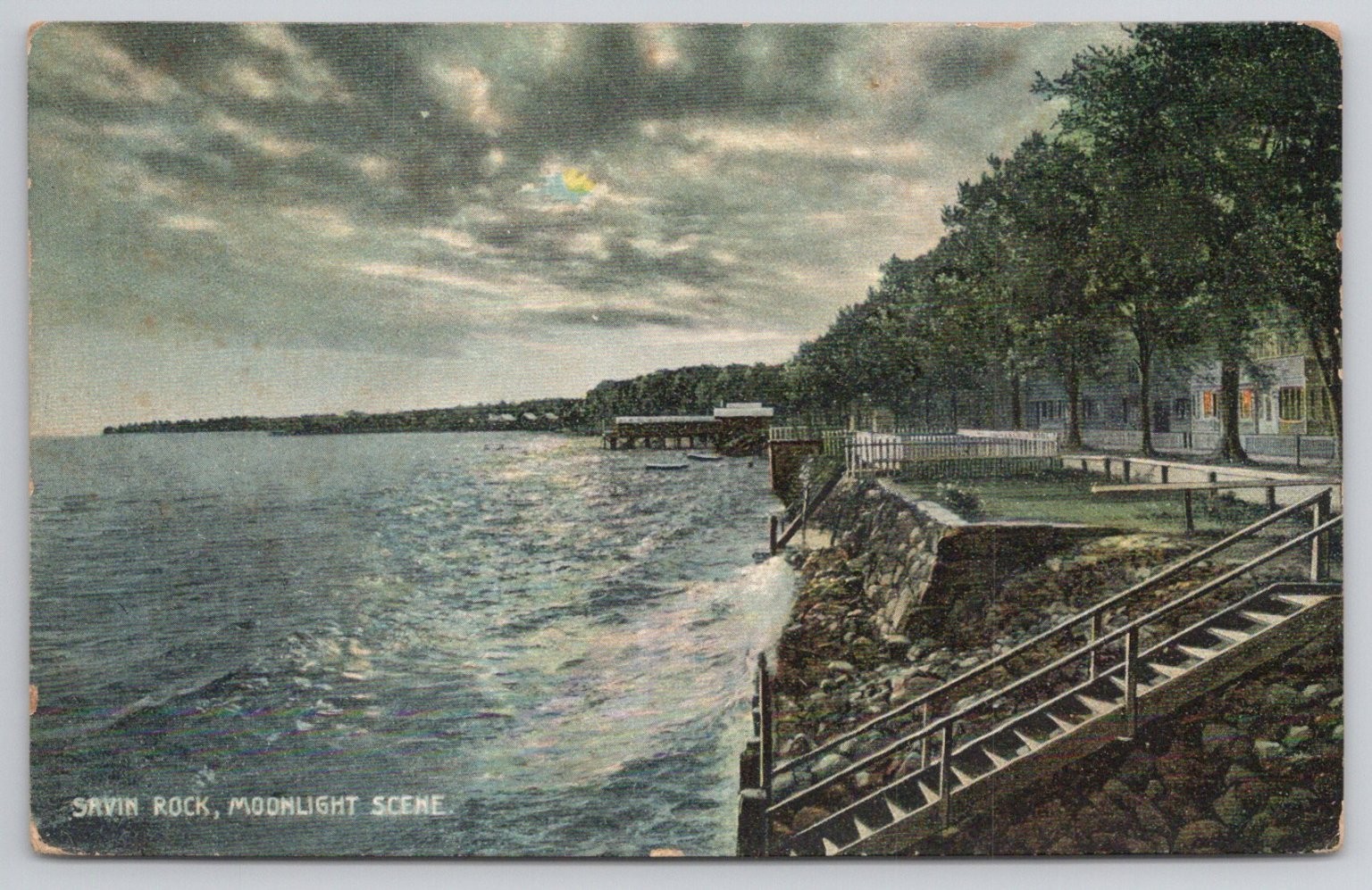 Savin Rock West Haven CT Moonlight Scene 1909 E. P. Johnson Postcard
