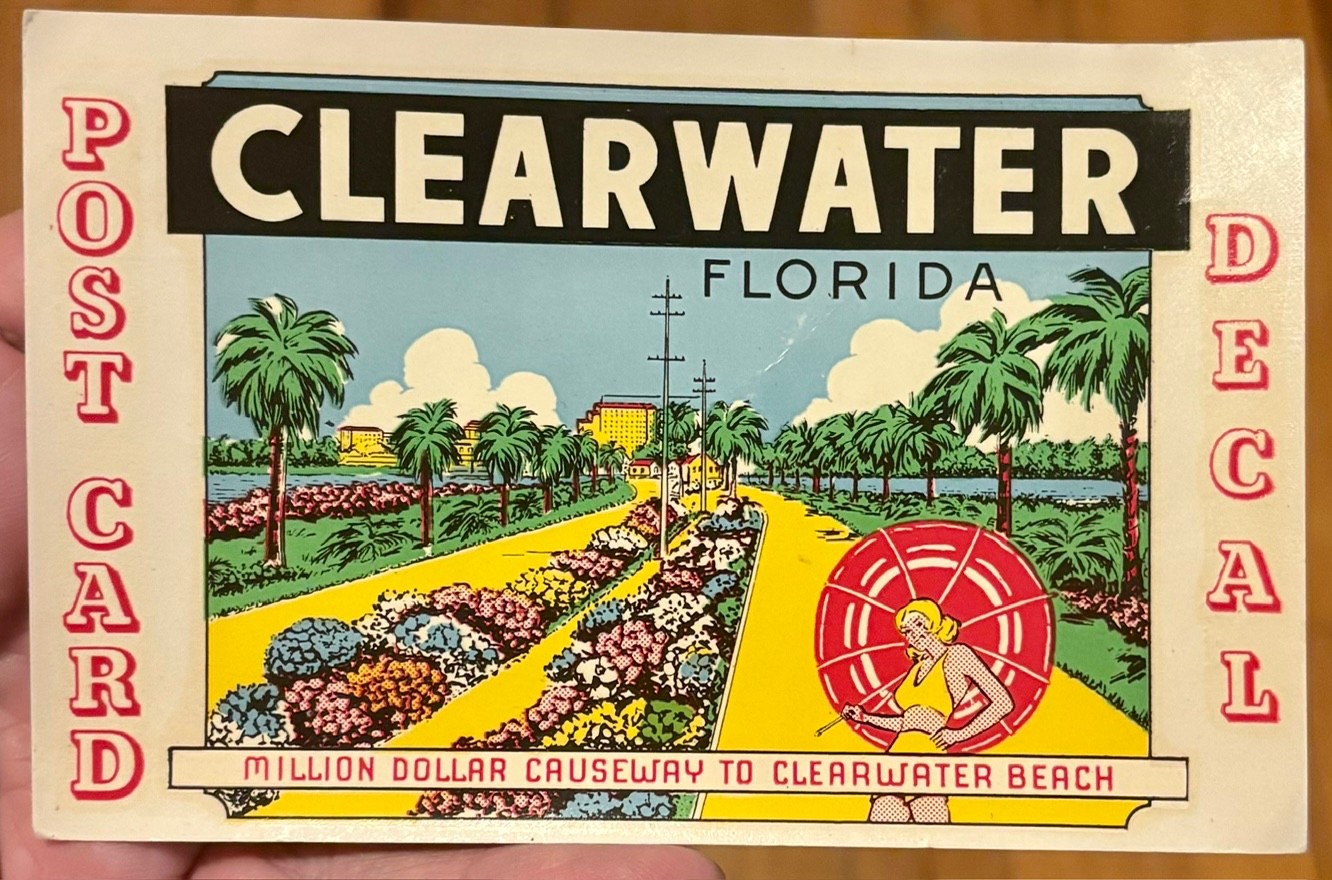 Vintage Clearwater Florida Souvenir Postcard Decal Vintage Clearwater Florida Souvenir Postcard Decal