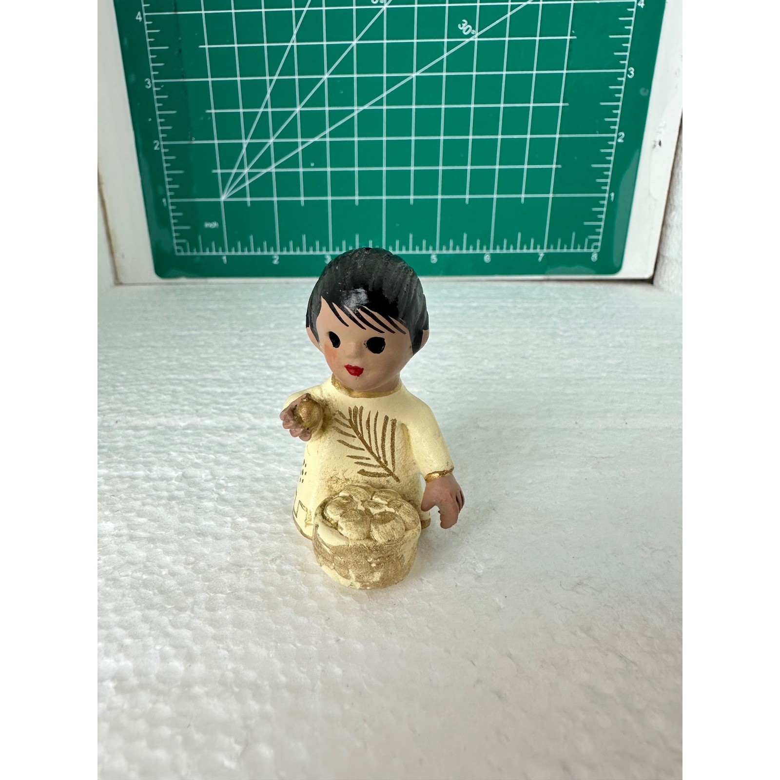 Vintage Boy Kneeling Basket Figurine Statue Collectible Decor