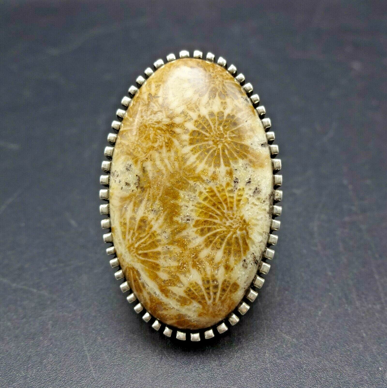 Toney Mitchell NAVAJO Sterling Silver PETOSKEY Fossil Coral RING size 7.75