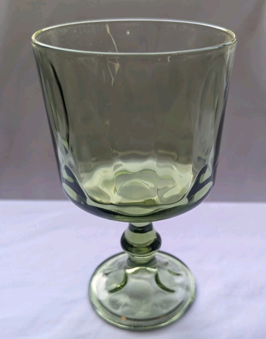 Dessert Dish Vintage Green Olive Compote Glass Stemmed Depression 5.5\