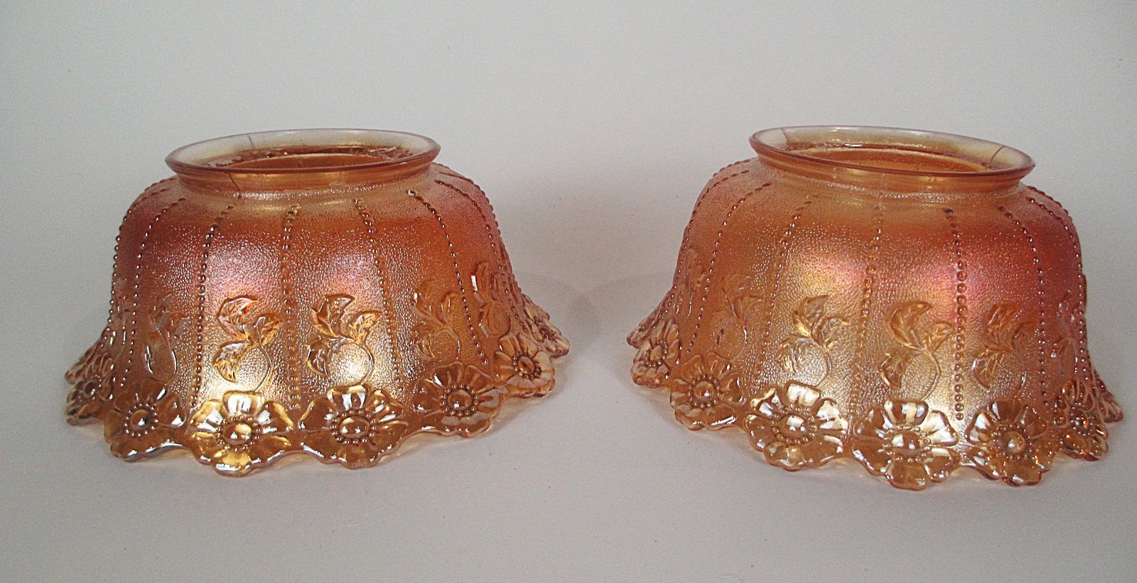 Pr. Rare Vintage Northwood Daisy Chain Marigold Carnival Glass 4