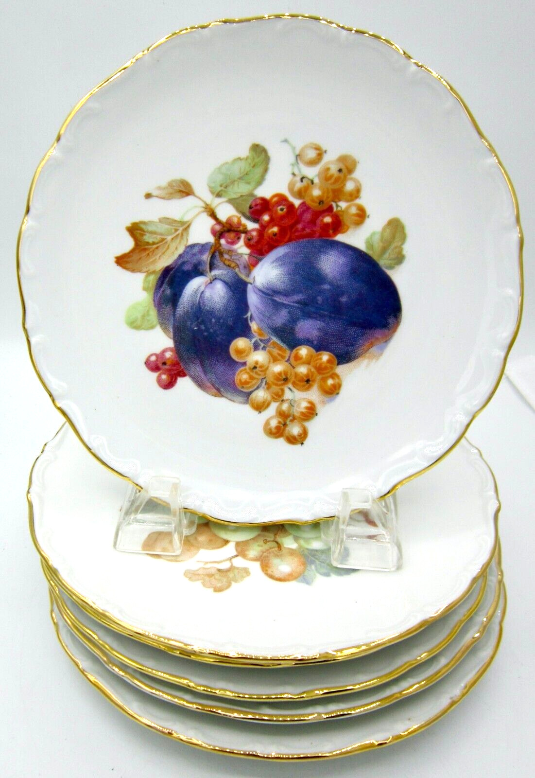 Schumann Porcelain Dessert Plates (6) - Fruit Centre (7.25 In.) - Germany