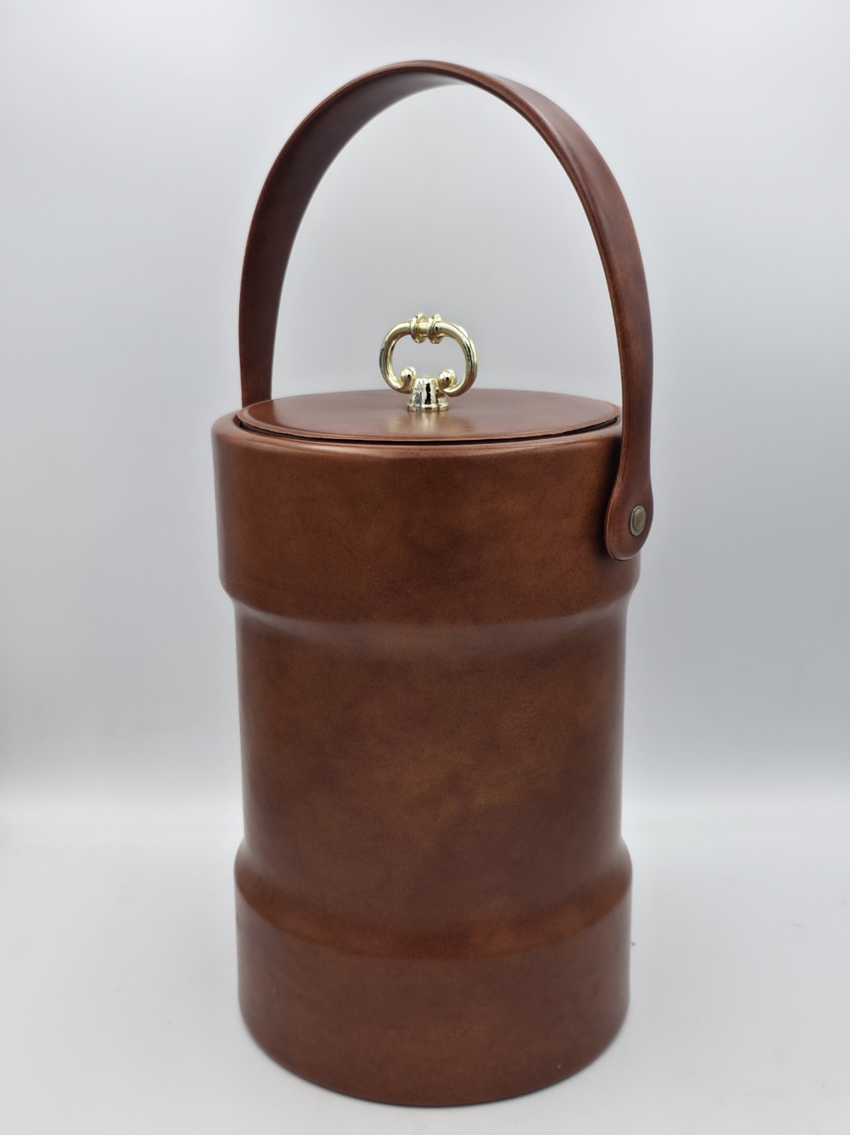 vintage Georges Briard brown faux leather ice bucket