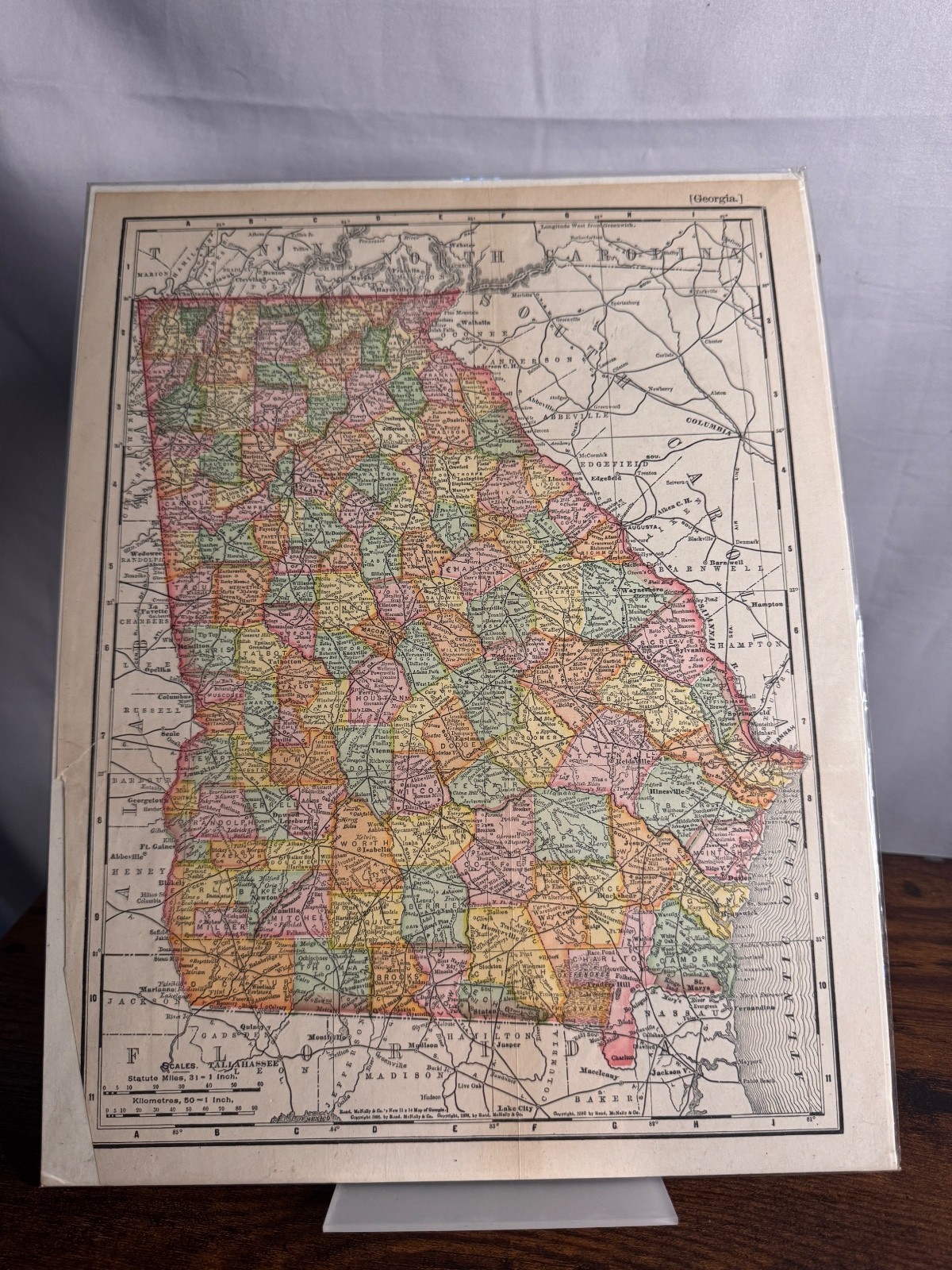 1903 Georgia Map Rand McNally Antique Atlas Page Vintage Southern Cartography
