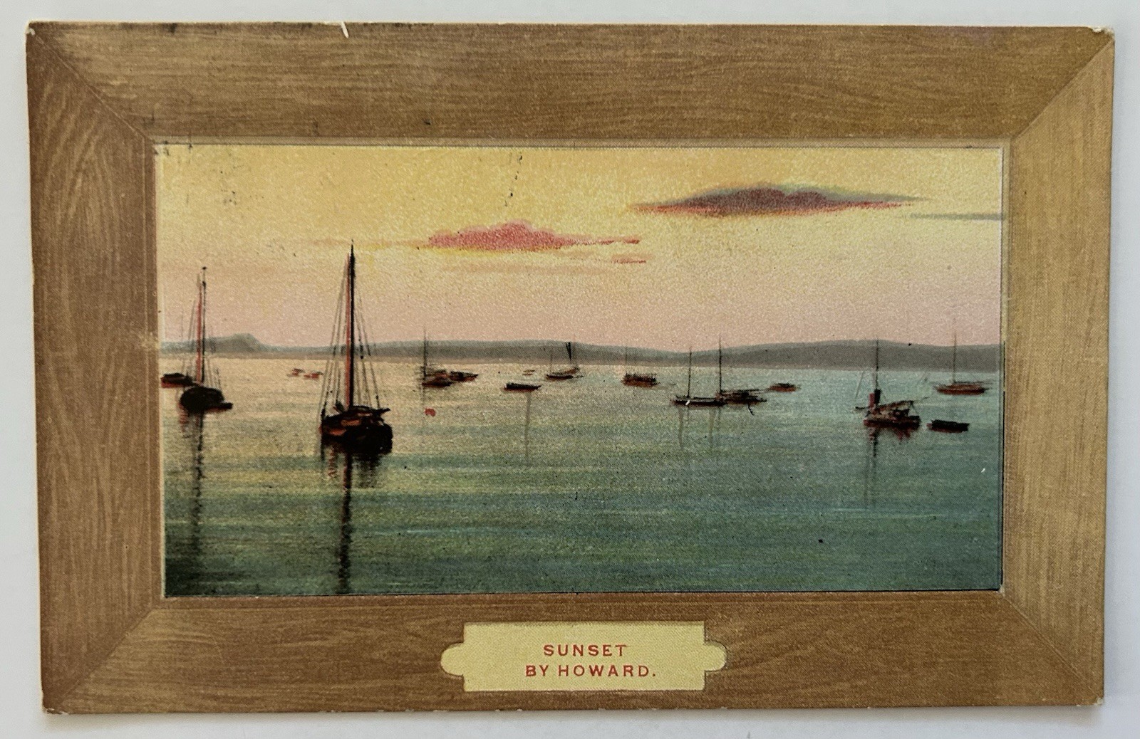 1909 Sunset Sailboats Artist Postcard – Boats on Water Tinted Seascape – Howard