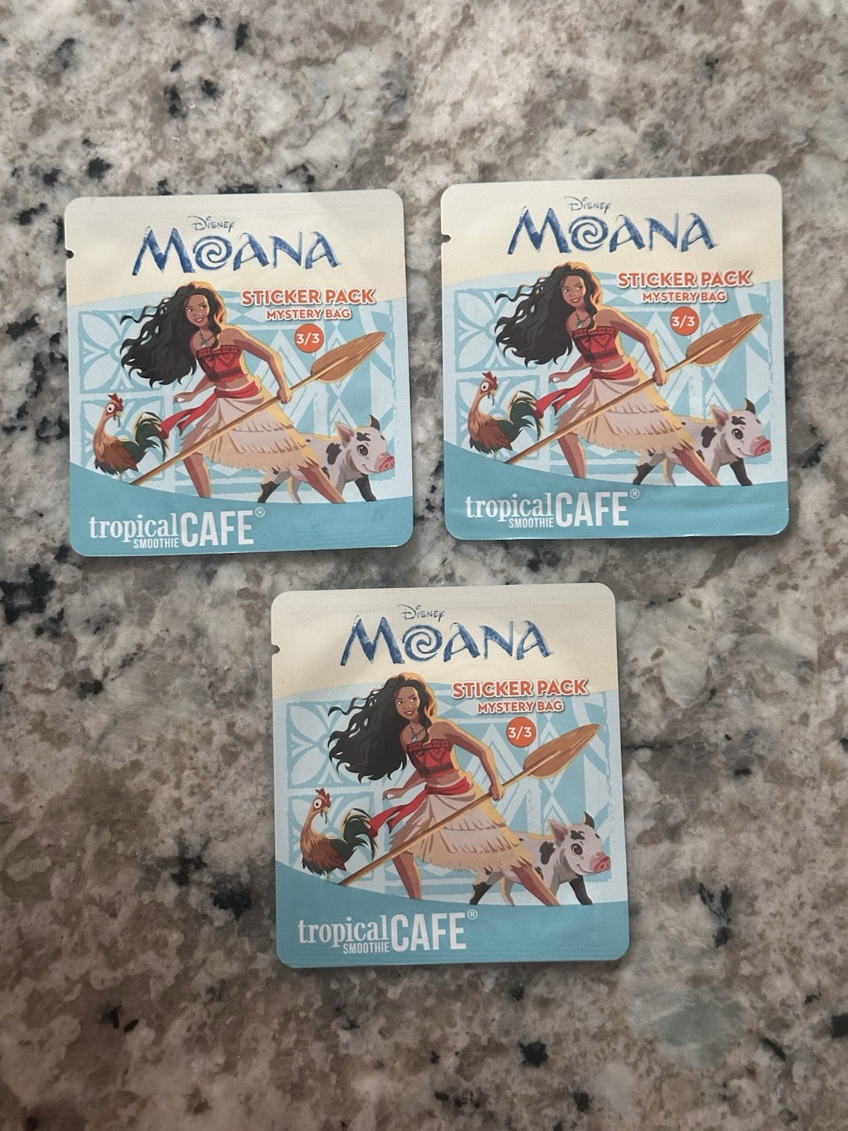 3x Moana Sticker Pack Mystery Bag 3/3 Disney Sticker From Tropical Smoothie Cafe