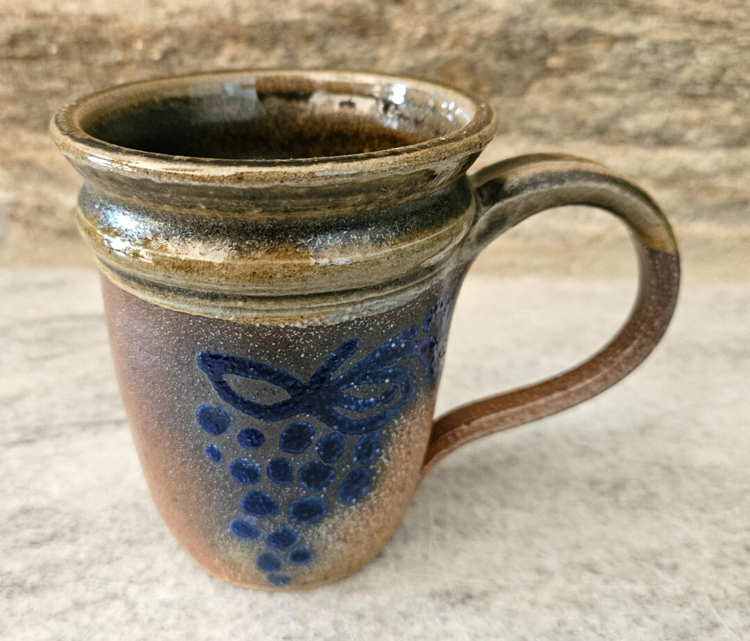 Vintage Cooksburg Pottery Salt Glazed Stoneware Mug Cup Signed 
