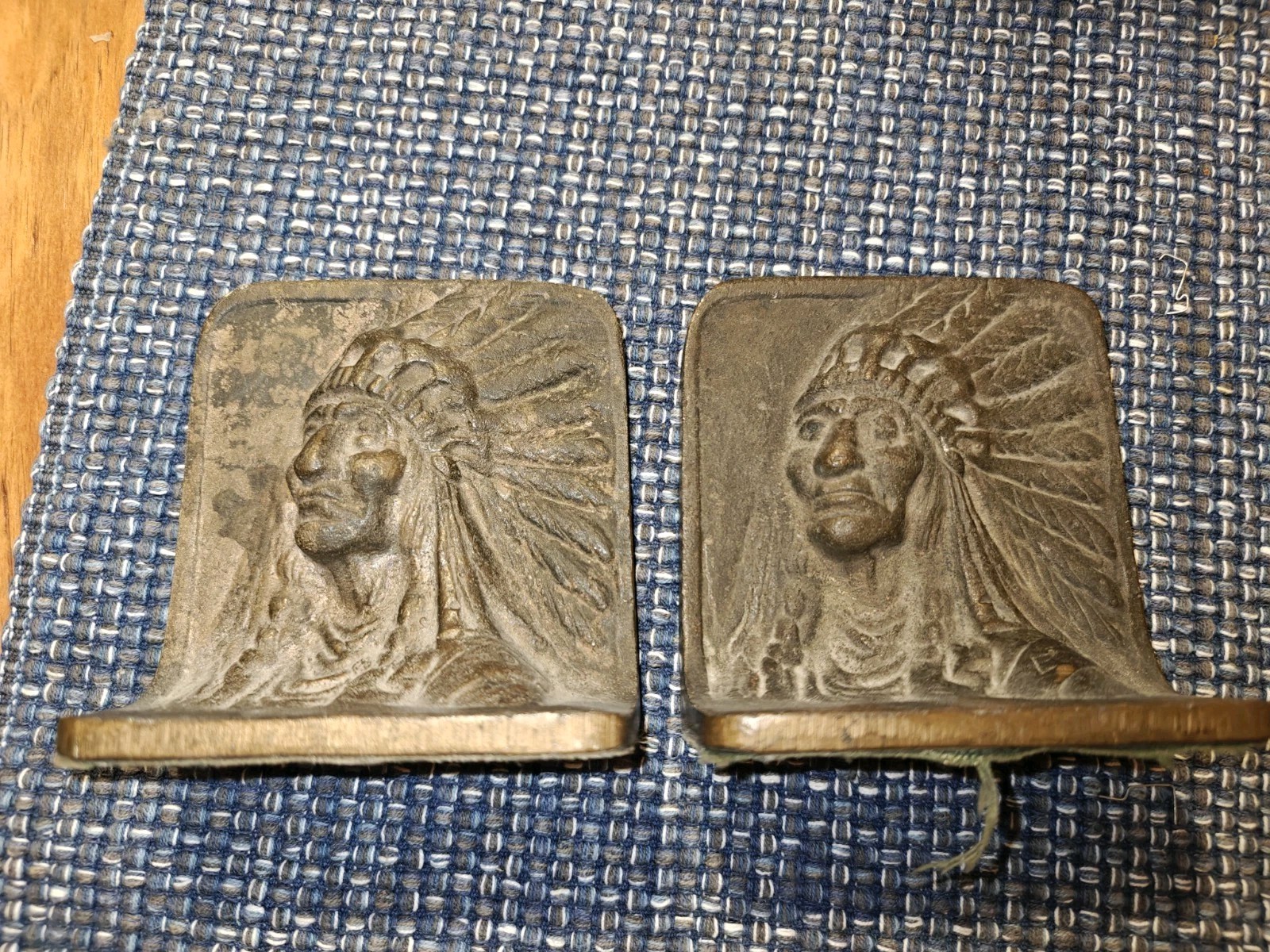 Vintage Bron-Met Bookends Native American Indian Chief Pair 1920s /M