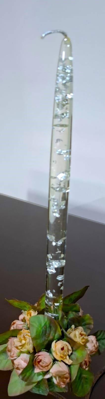 3 Vintage Clear Lucite Acrylic Taper Candles Silver Flakes 12 3 Vintage Clear Lucite Acrylic Taper Candles Silver Flakes 12