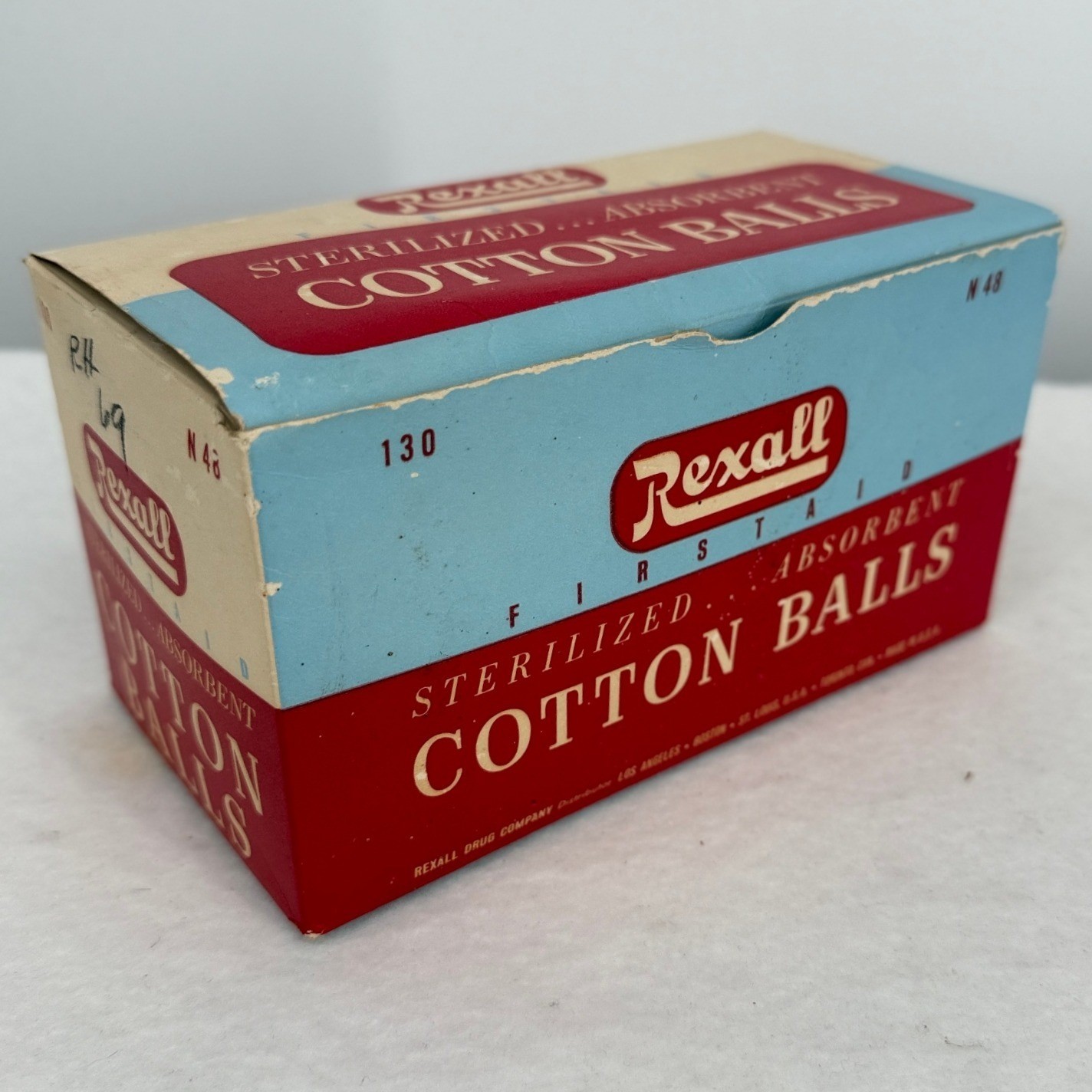 Vintage Rexall First Aid Cotton Balls N 48 Box 130 Count Retro Apothecary Prop