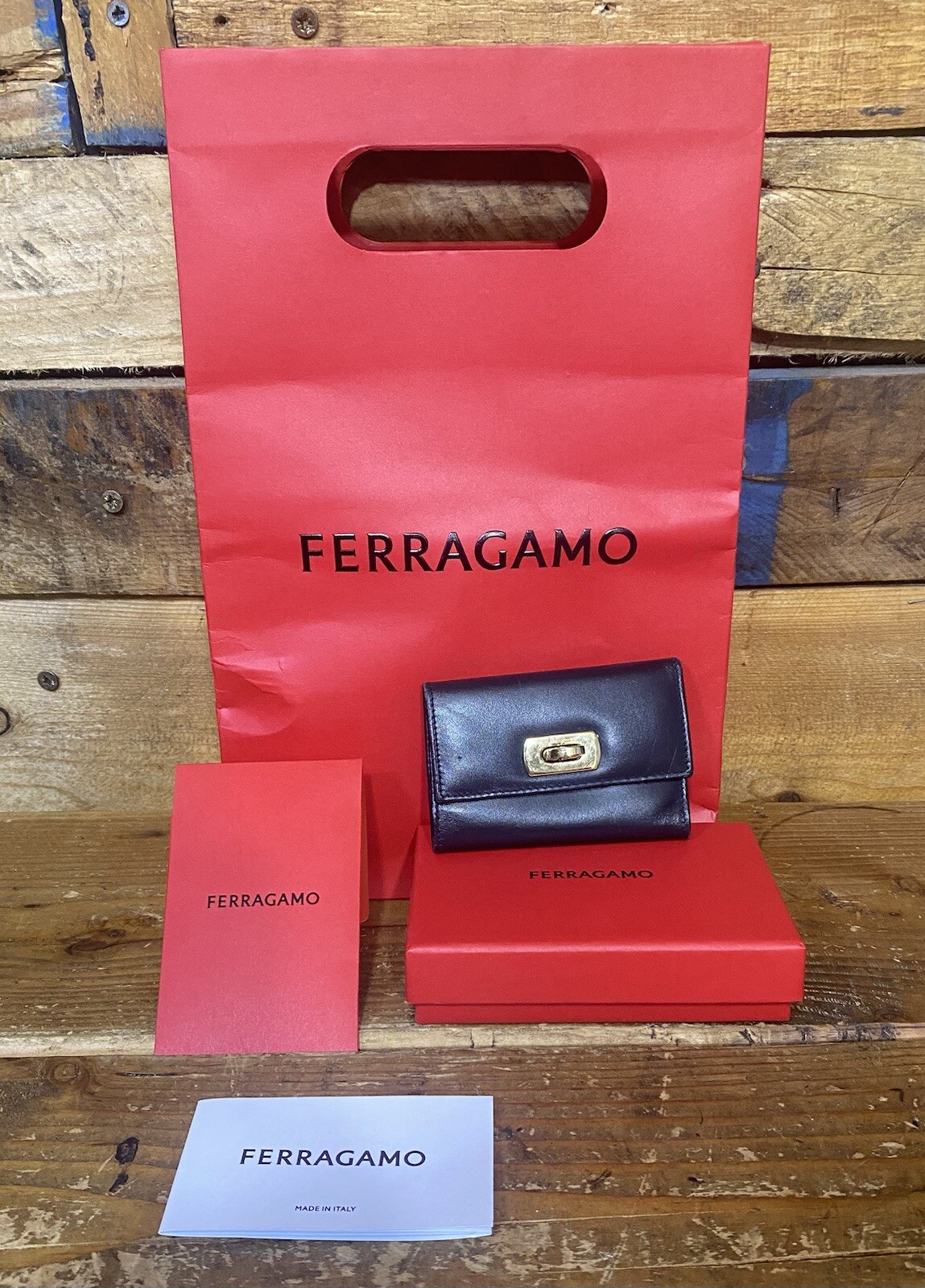 Salvatore Ferragamo Black Leather Gold 6 Keys Holder - Authentic Used See Pics