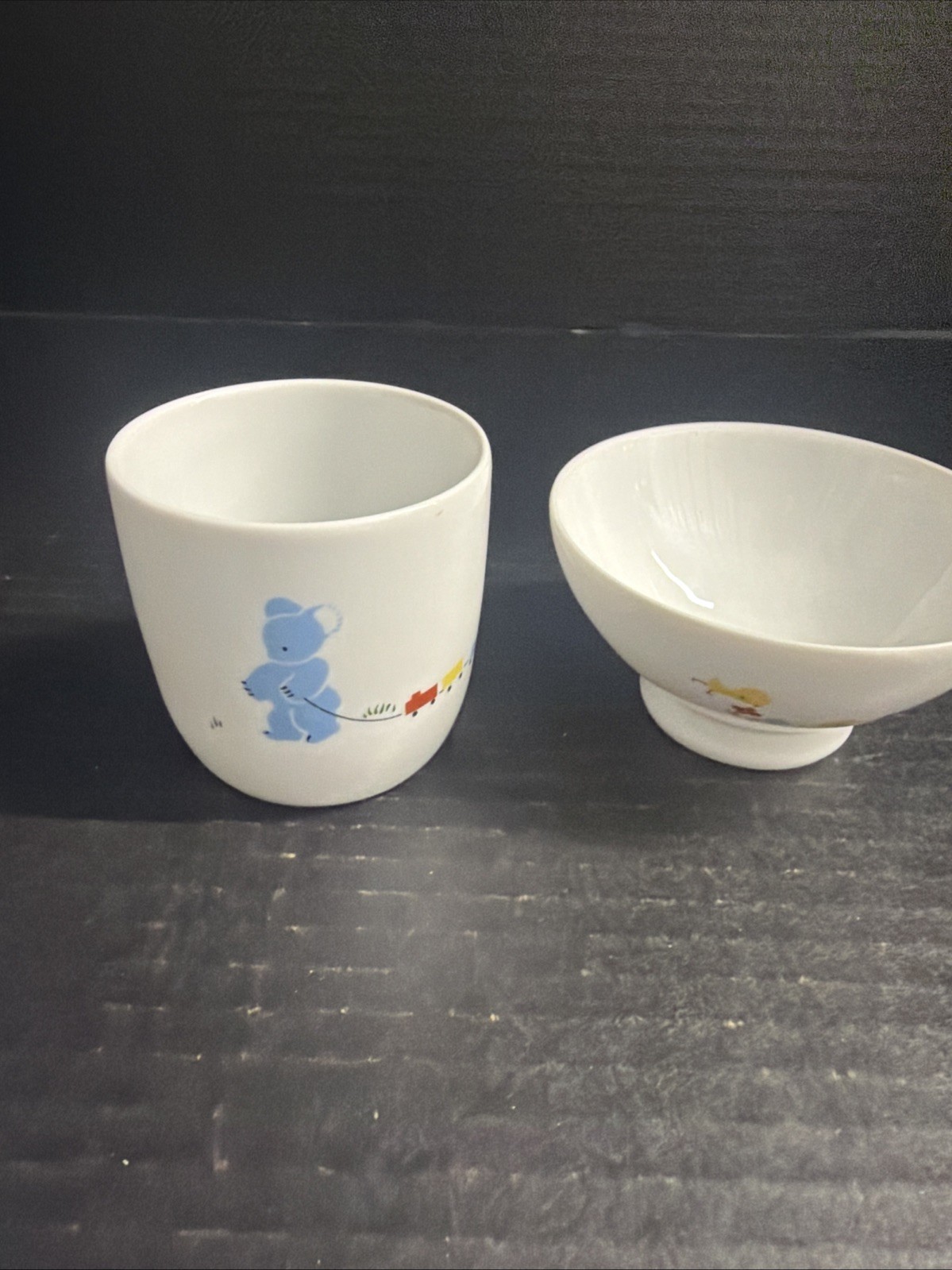 Vintage Noritake Teddy Bear Train And Baby  Chick Melamine Ware Bowl  Cup  Japan