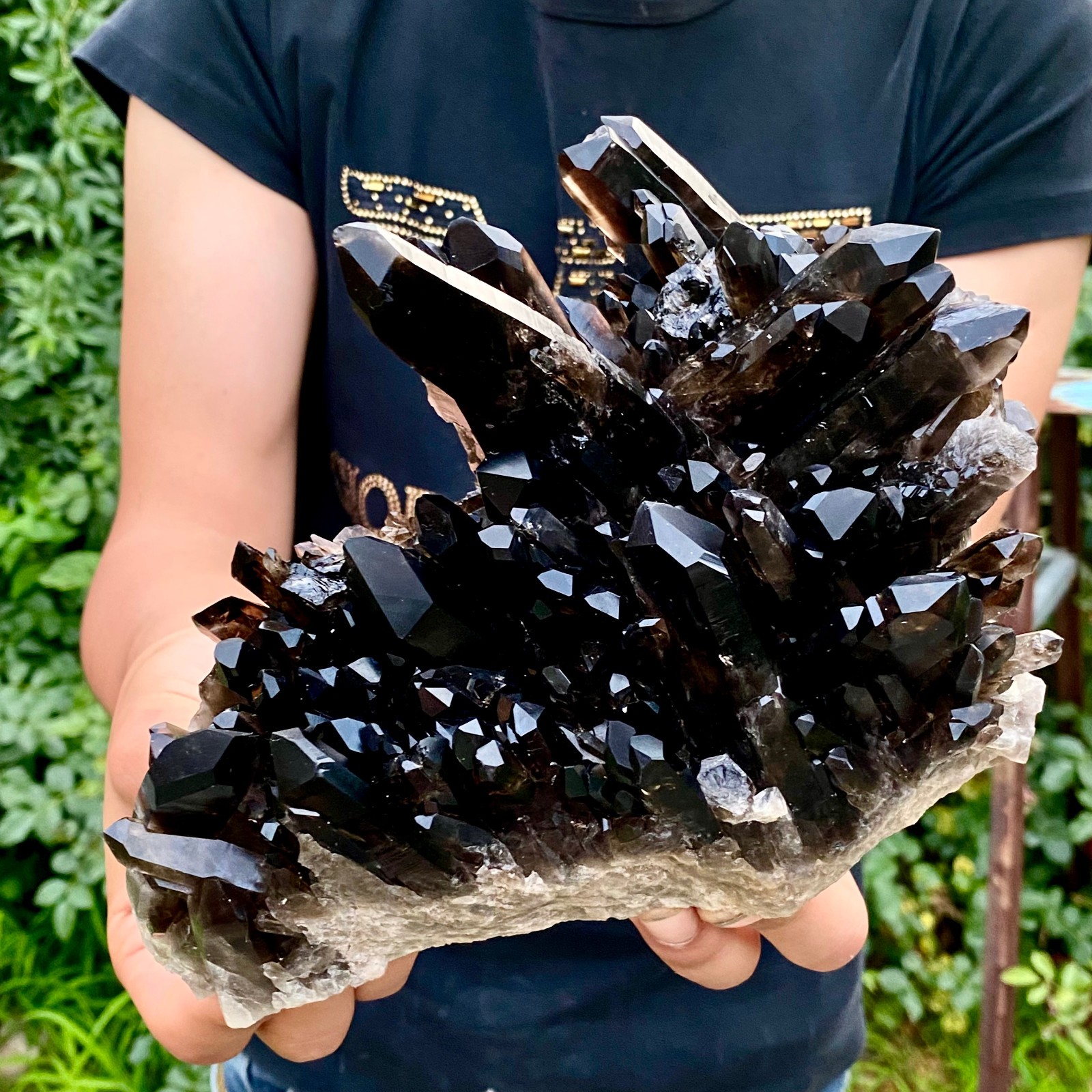 3.9LB   Natural Black Smoky Quartz Crystal Cluster Mineral Specimen Backbon heal