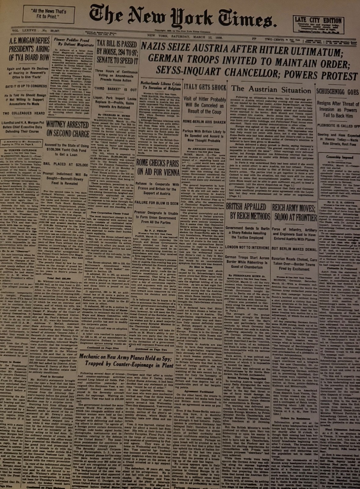 Vintage Nazis Seize Austria/Chamberlain & Hitler MeetNEW YORK TIMES News Article Vintage Nazis Seize Austria/Chamberlain & Hitler MeetNEW YORK TIMES News Article