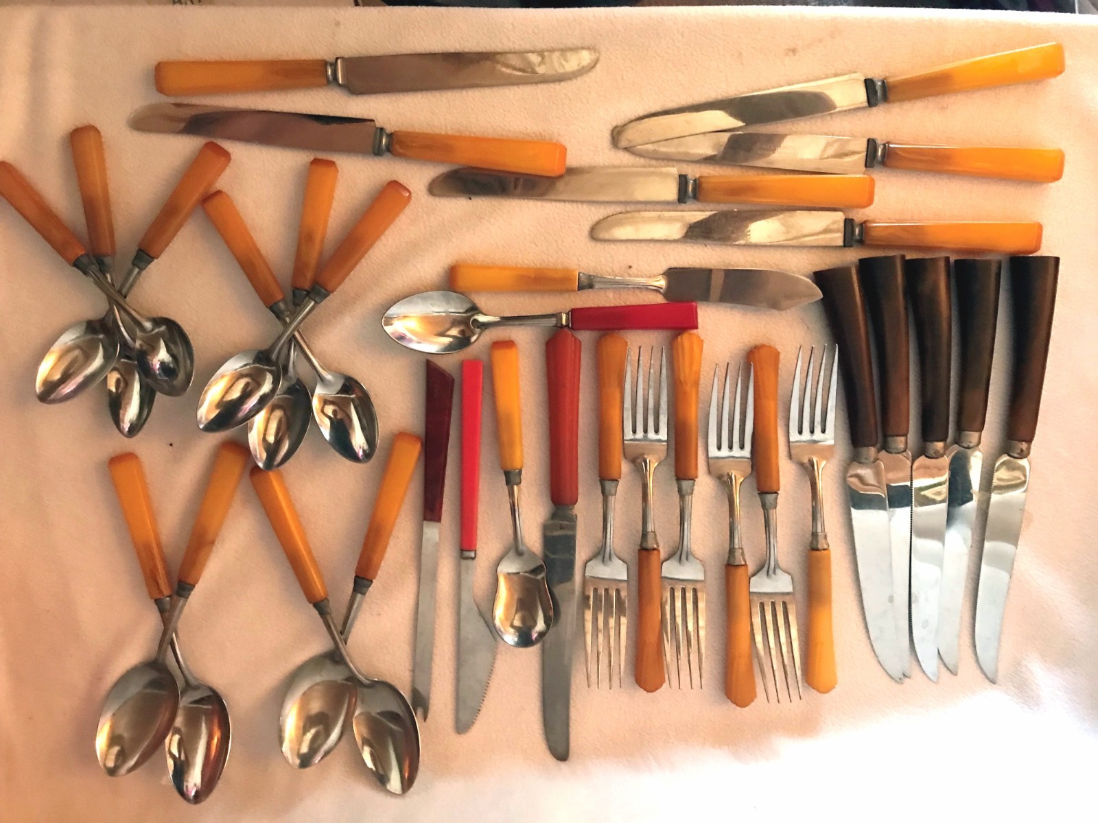 Vintage Lot 33 Bakelite Handles Butterscotch and More Flatware Kitchen Utensils