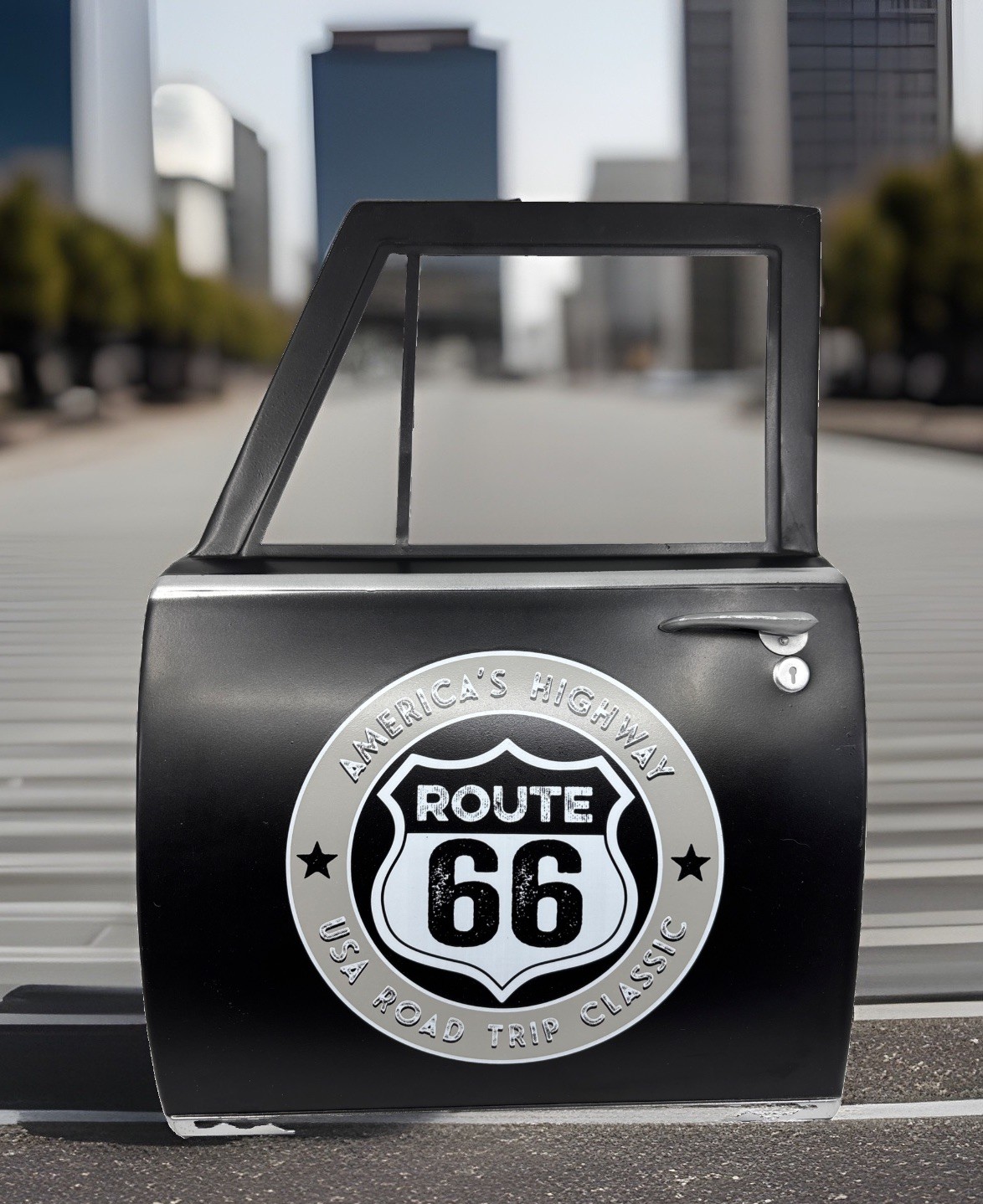 Historic Route 66 Vintage Car Door Metal Sign Americas Highway Road Trip Rare