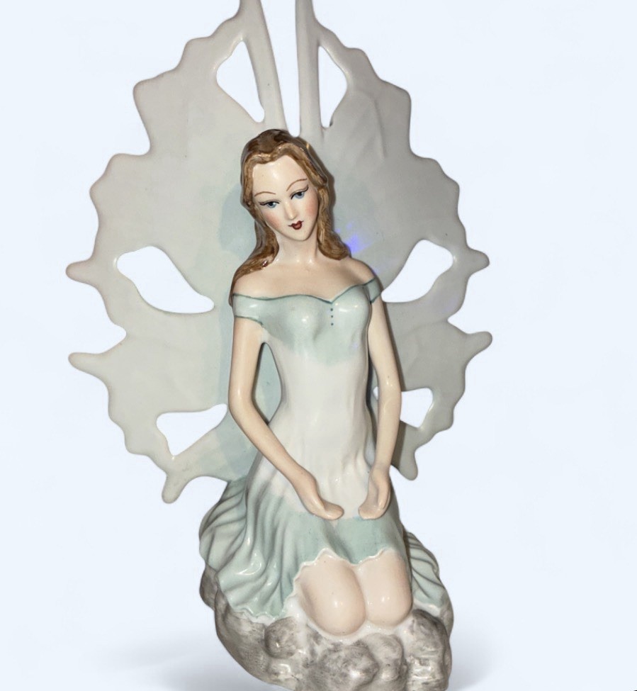 Vintage Apulum Romania Fine Porcelain Woman Figurine Kneeling Wings Of Fantasy 