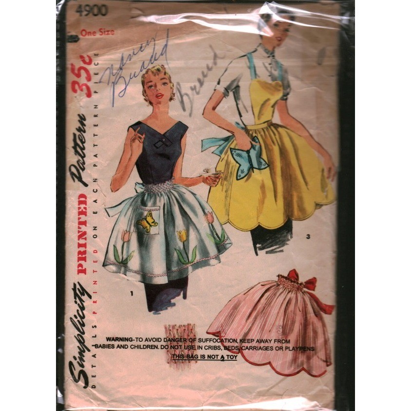 Vintage 1950s Simplicity 4900 Apron Sewing Pattern Bib Half Scalloped One Size