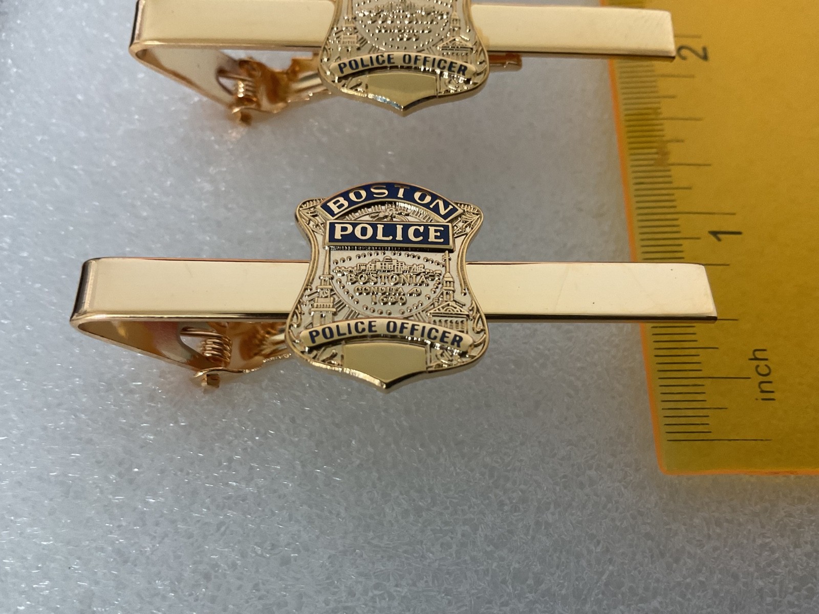 Boston Police Officer Massachusetts Badge Seal on a Gold bar 2 1/4” inch long Boston Police Officer Massachusetts Badge Seal on a Gold bar 2 1/4” inch long