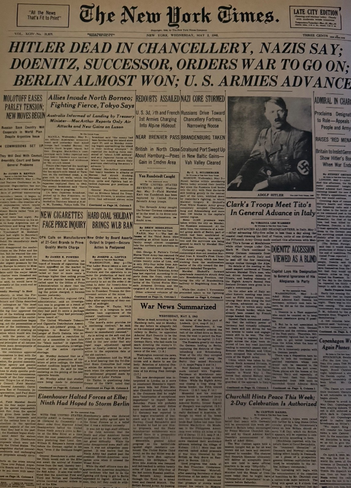 Vintage WW2 Hitler Is Dead NEW YORK TIMES News Article estate sale find