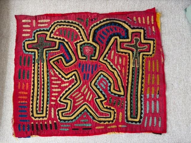Vintage Colorful Hand Sewn Kuna Mola Panama Folk Art Textile Wall Hang