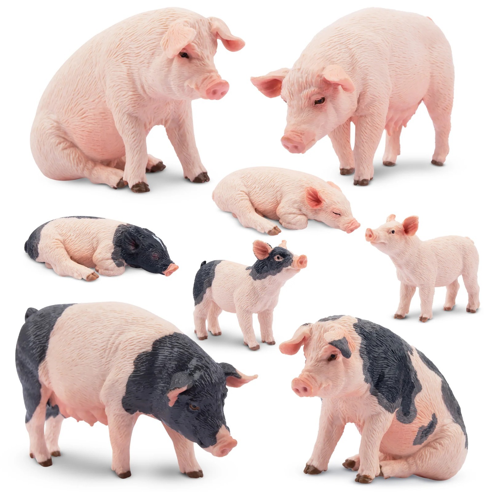 Toymany 8-pcs pig Animal Figurine, Realistic, Collectible Hand-painted  Toy Set