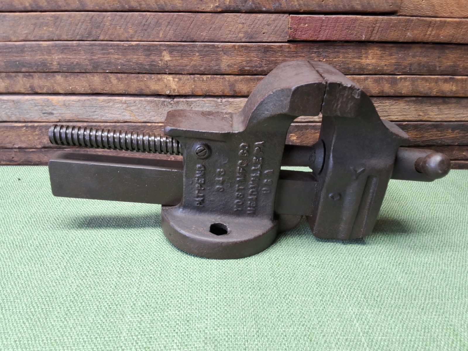 VINTAGE YOST MFG CO. NO 343  BENCH VISE MADE IN USA MEADVILLE PA. SOLID VISE