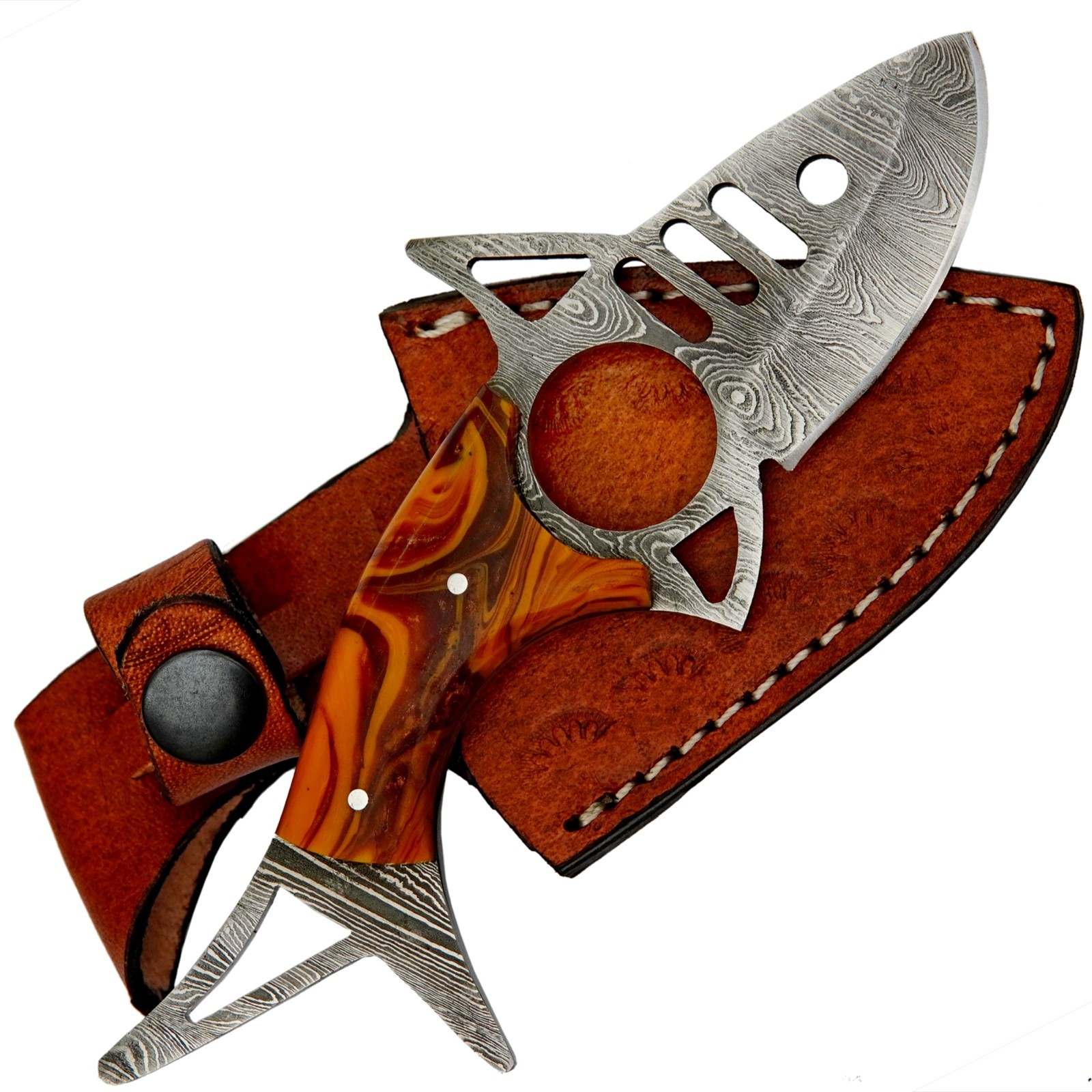 CUSTOM HANDMADE DAMASCUS RESIN HANDLE SHARK KNIFE WITH PREMIUM LEATHER SHEATH