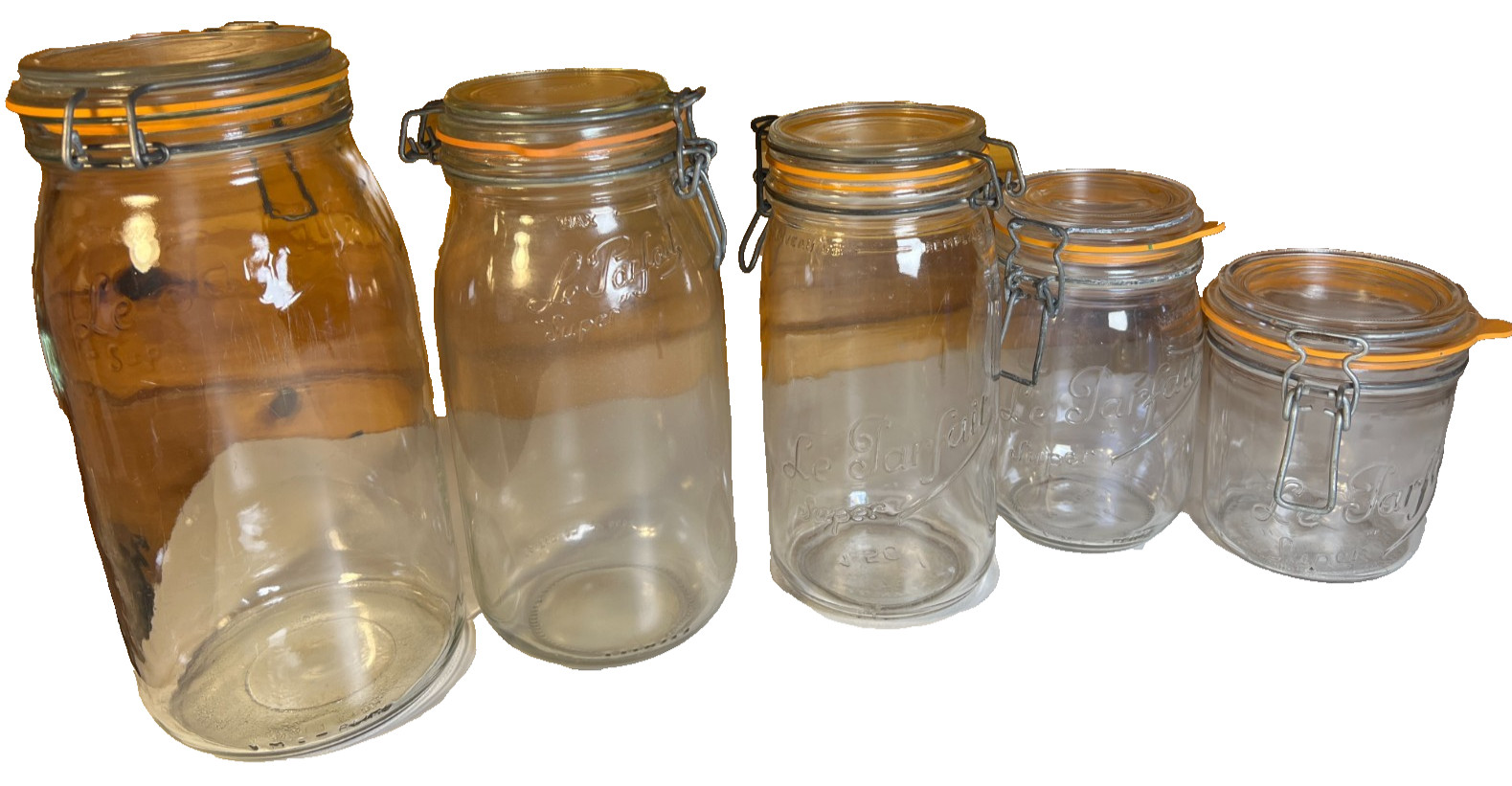 5 Vintage Le Parfait Super French Canning Jars Graduated 3L-0.5L New Seals