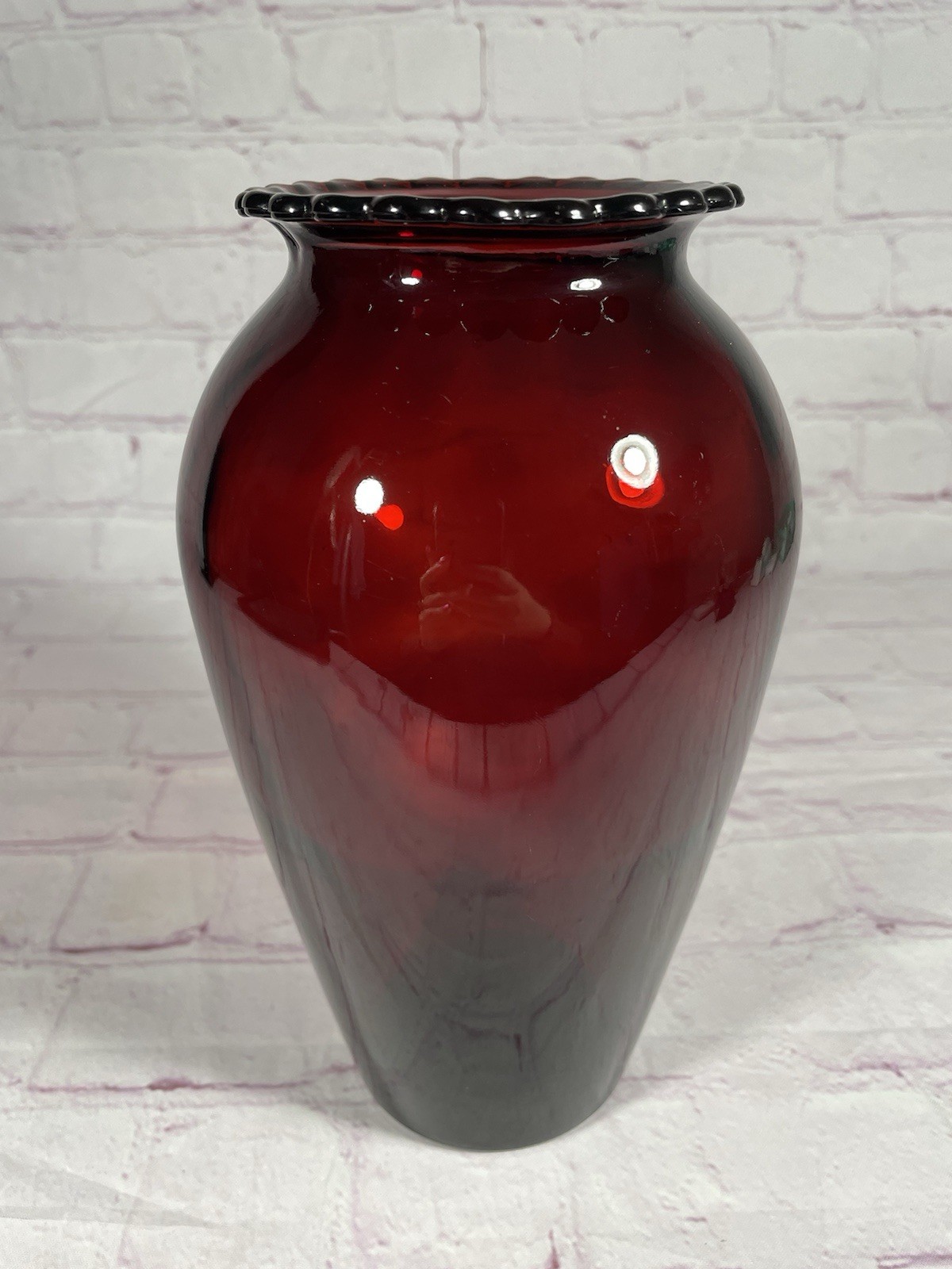 Vintage Anchor Hocking Ruby Red Glass 9” Scalloped Edge Glass Vase