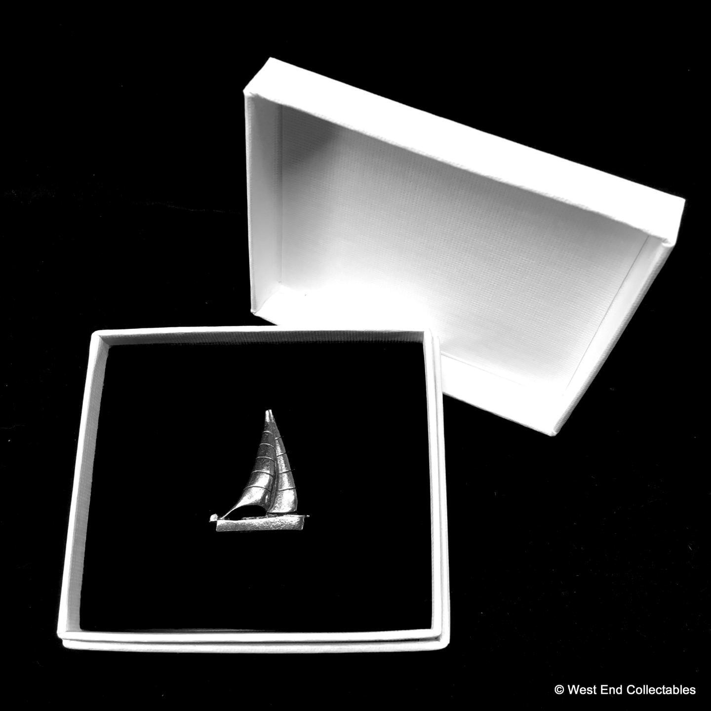 Sailing Yacht Boat Silver Pewter Pin Brooch Badge in Gift Box Maritime