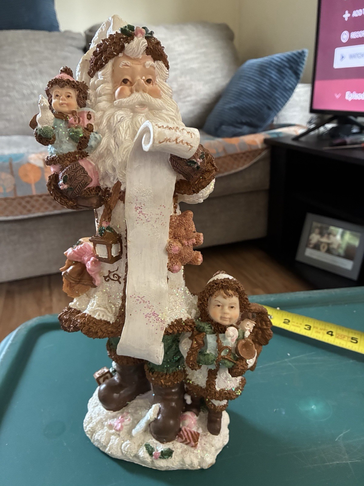 Vintage Victorian Santa Claus Figurine With Scroll and Children – 12\