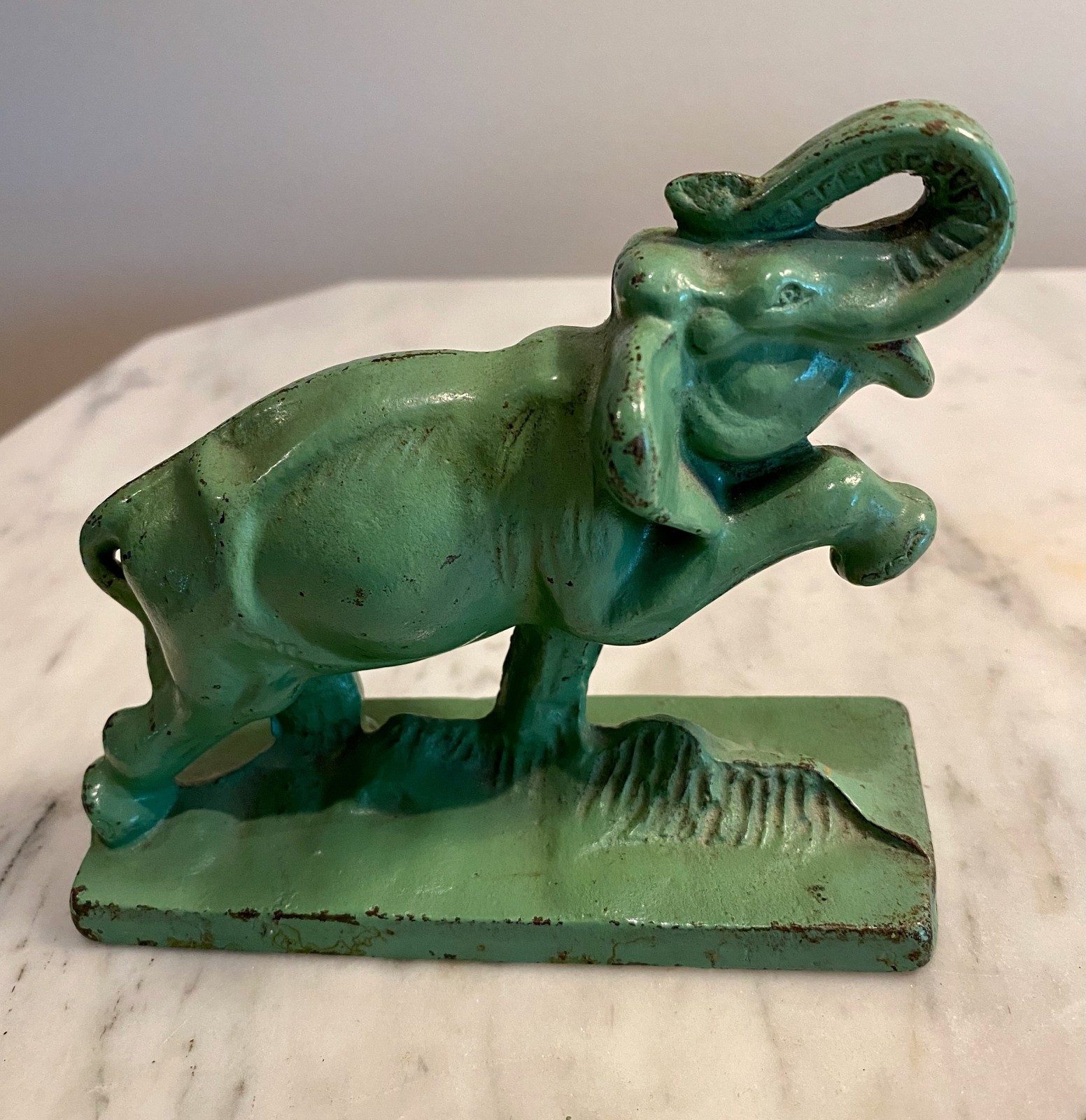 ANTIQUE CAST IRON STOMPING ELEPHANT ART DECO STATUE BOOKEND PAPER WEIGHT