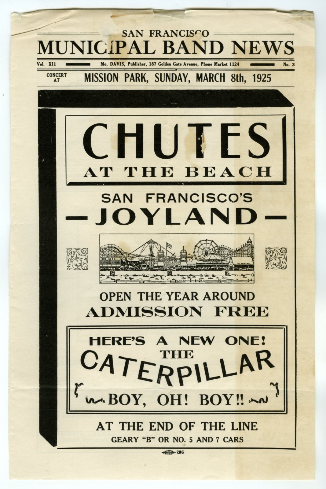 1925 SAN FRANCISCO CHUTES-AT-THE-BEACH PRE-PLAYLAND AMUSEMENT PARK~PROGRAM COVER
