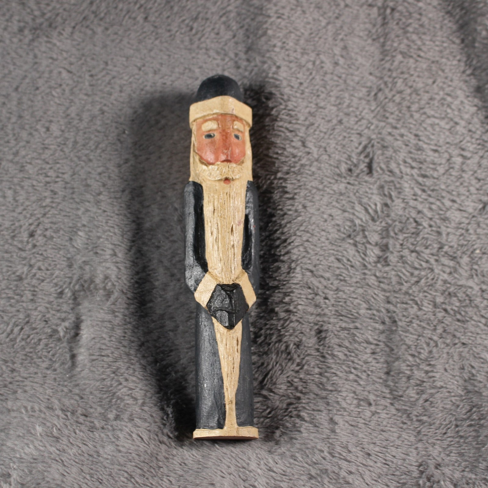 RSVP 1989 Hand Carved Wood Santa Black Robe Figurine Folk Art 15610