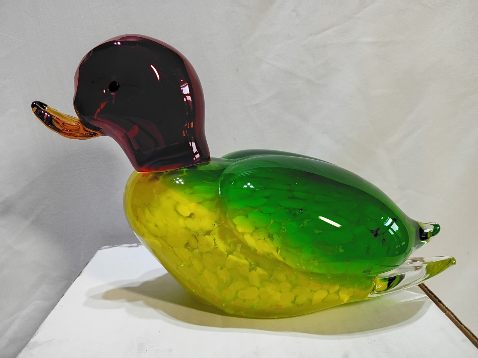 Glass Murano Duck Figurine 9 Inch Handcrafted Art Glass Unique Art Paper Weight
