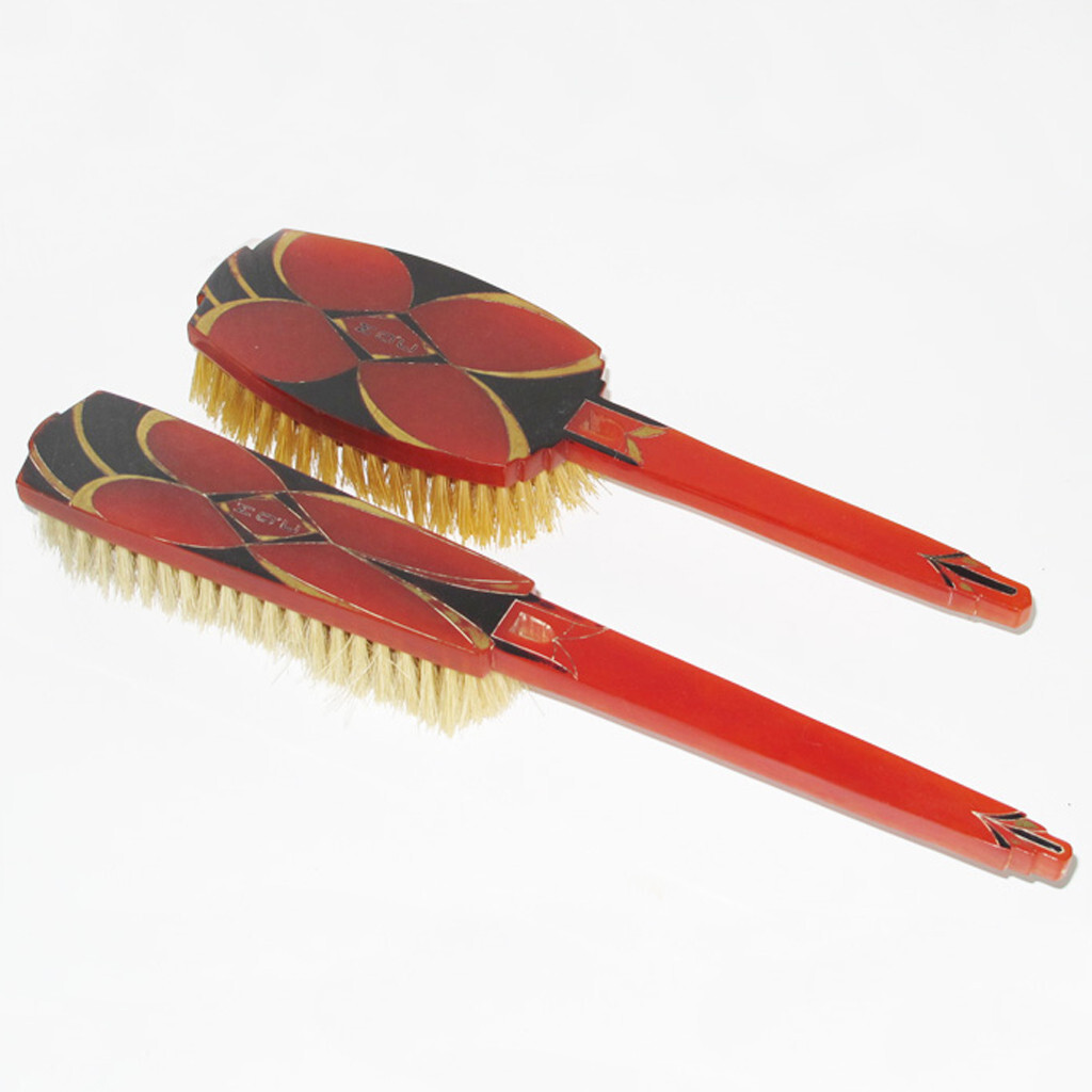 Vintage Set Agalin Amber Red Bakelite Hair Clothing brush 1920s Art Deco design