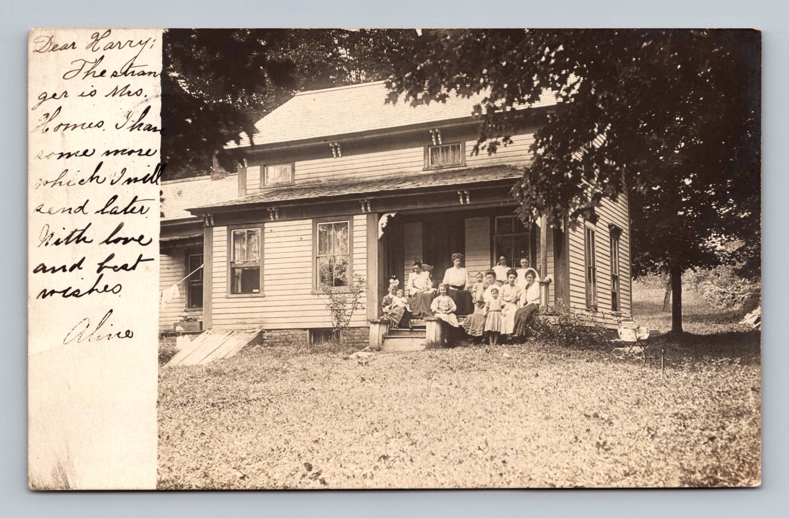 Women Girls Family Group Portrait Farmhouse Porch Antique RPPC Postcard