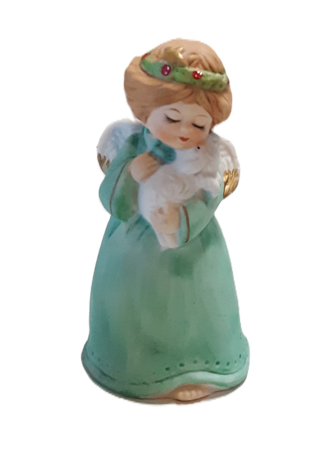 Vintage 1978 JASCO Merri-Bells Bisque Porcelain Angel Bell Gold-Tone Accents