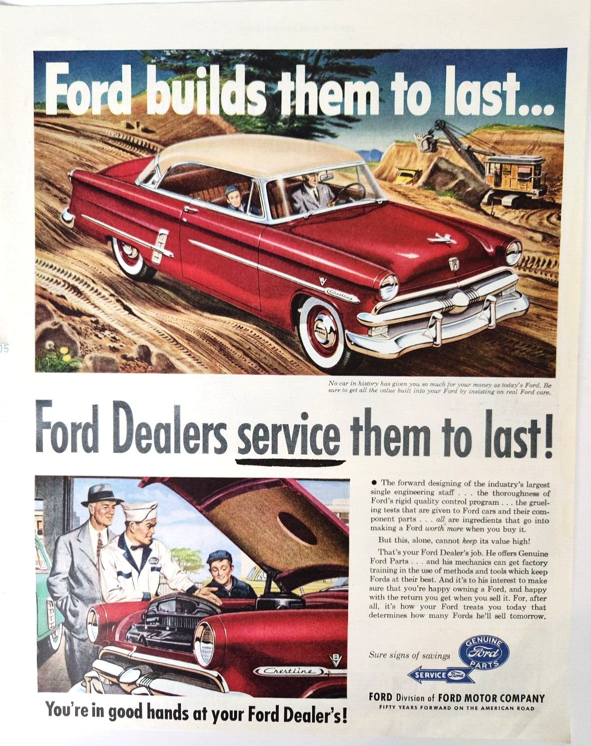 Construction Ford Crestline Vintage 1953 Car Ad Automobile Magazine Print
