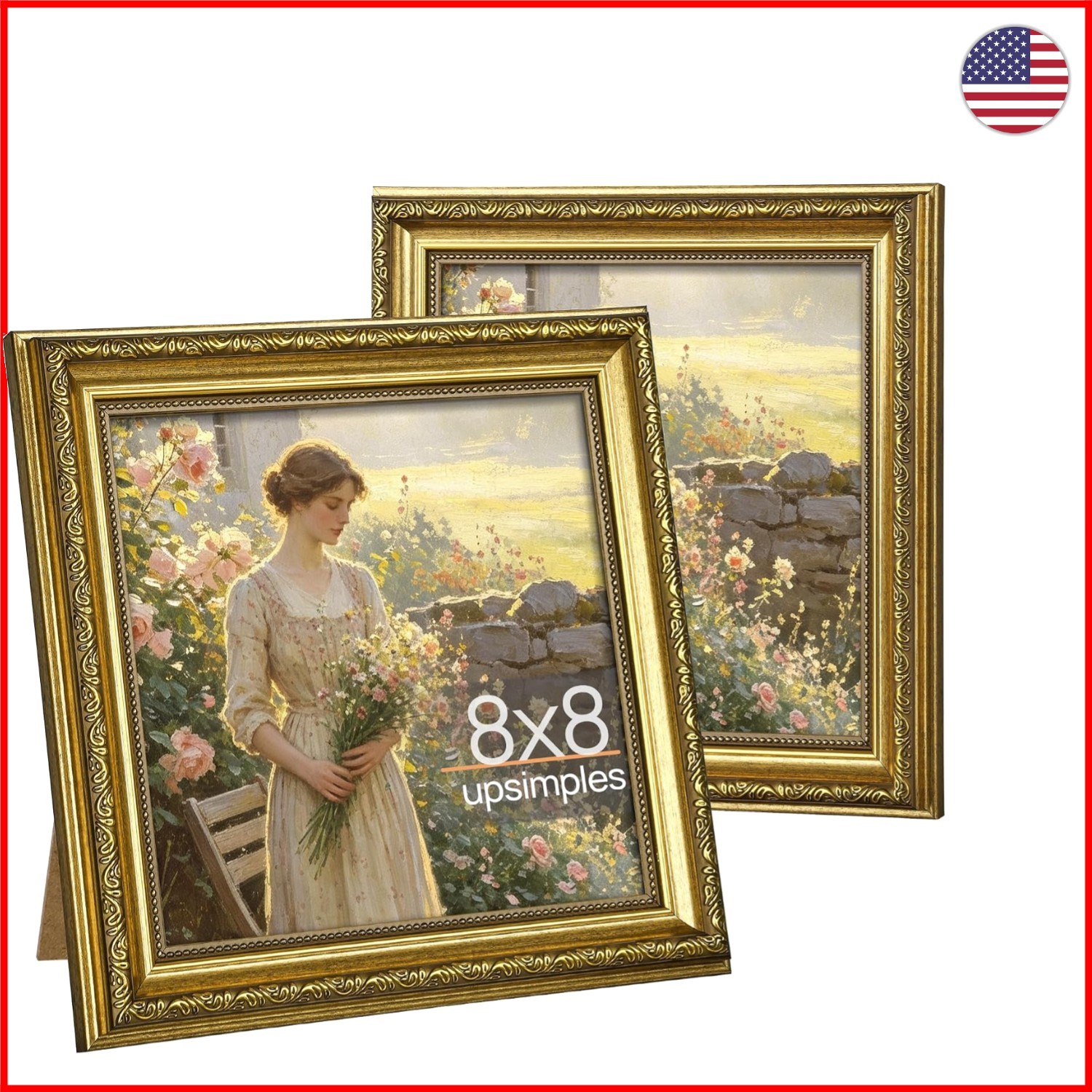 Elegant Vintage 8x8 Picture Frames - Antique Gold, Set of 2 for Home Decor Elegant Vintage 8x8 Picture Frames - Antique Gold, Set of 2 for Home Decor